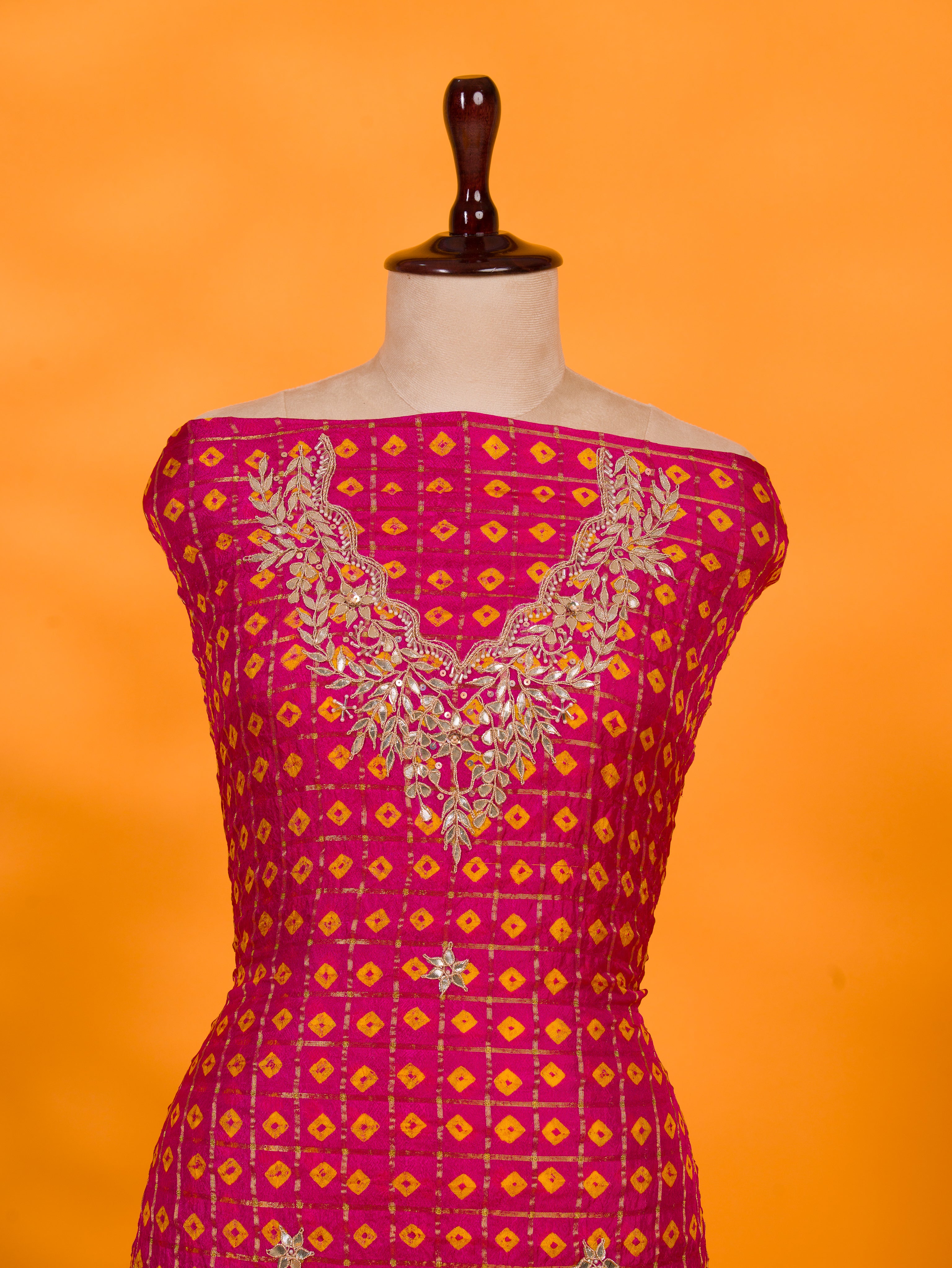 KcPc New Trending Art Silk Bandhani Gharchola With Gotapatti Work suitKML