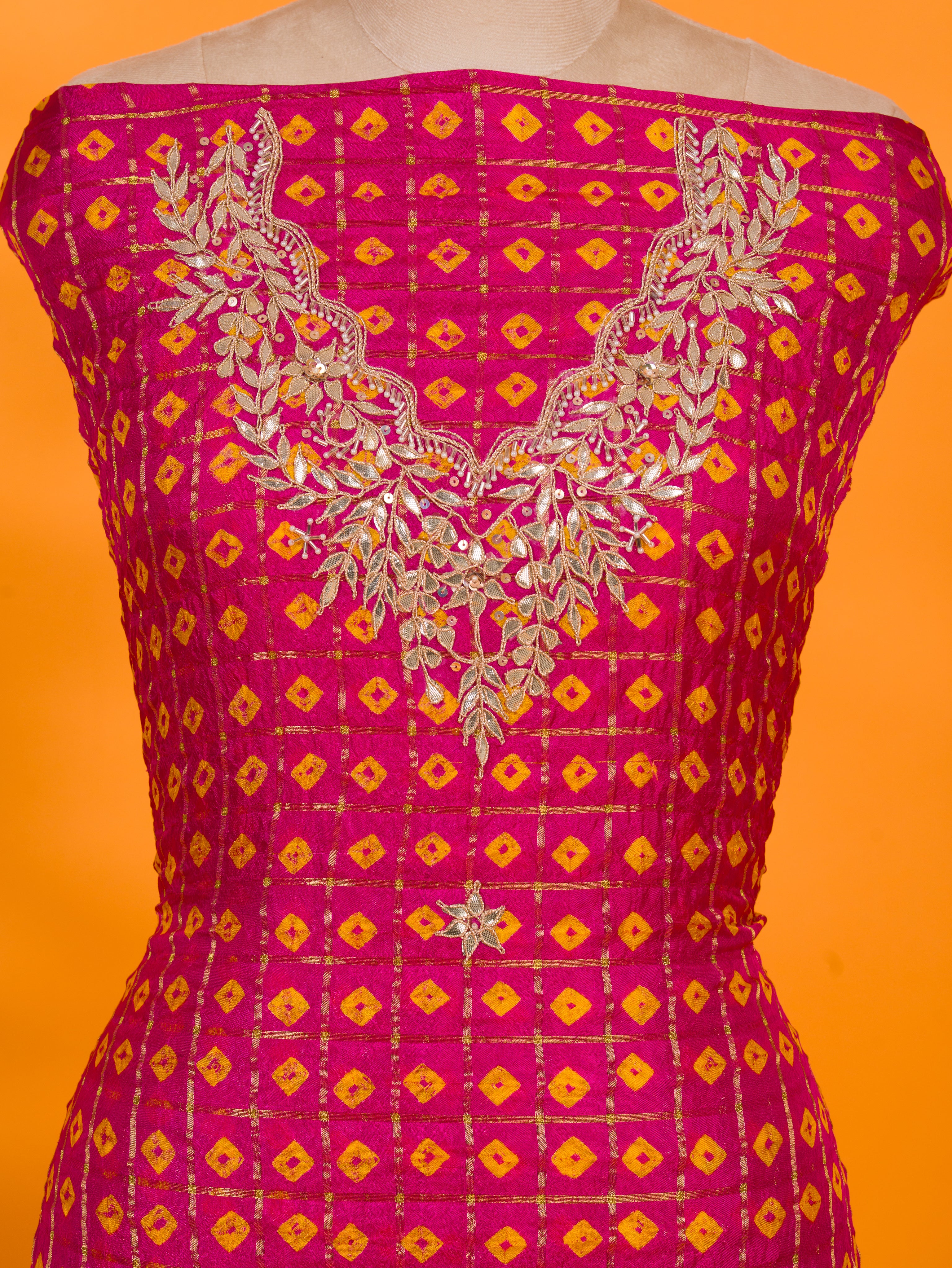 KcPc New Trending Art Silk Bandhani Gharchola With Gotapatti Work suitKML