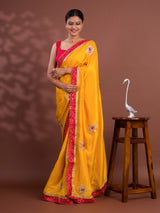 Tissue Silk Bandhej Border Codding Work Saree with gotapati work