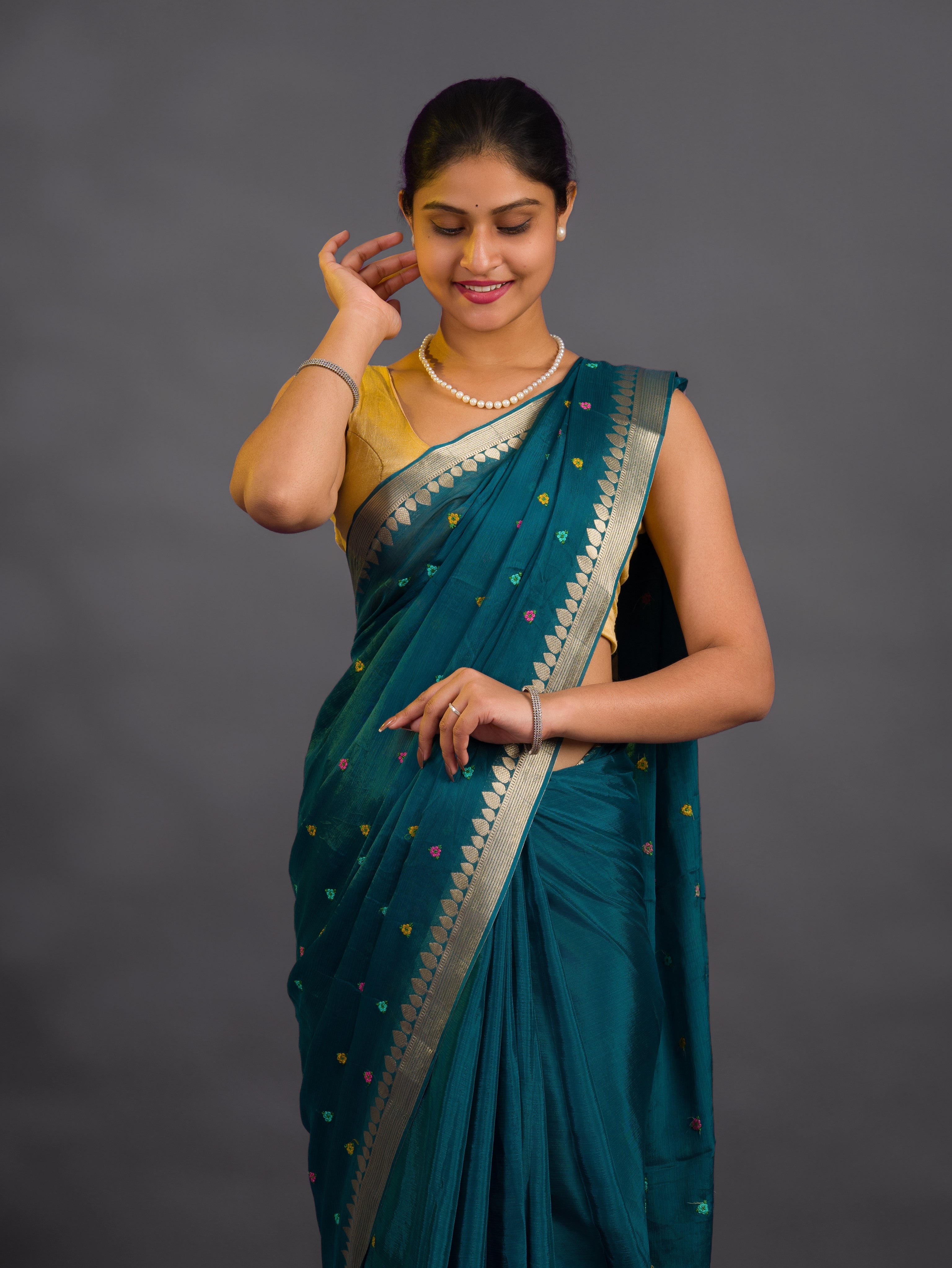 By Letest Elegant Banarasi Saree with Zari Border Perfect for Festive Wear