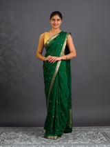 KcPc New Beautiful Banarasi Chinon Silk Saree with Golden Zari Border MAD