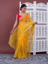 Gotapatti work in yellow colour saree