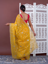 Gotapatti work in yellow colour saree