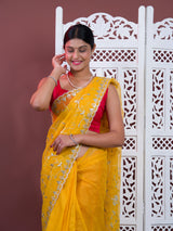Gotapatti work in yellow colour saree