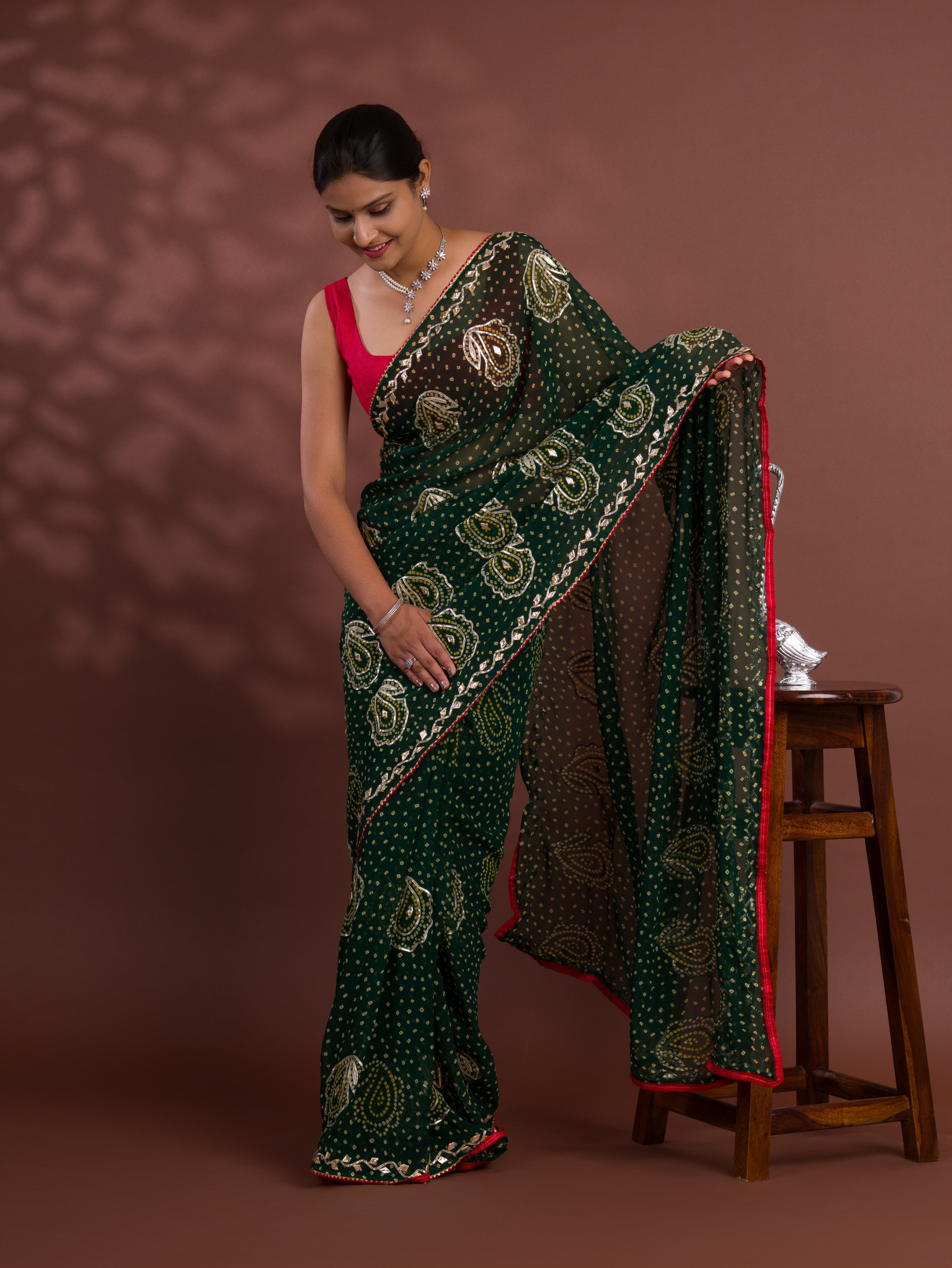 ByNew Chiffon Bandhani Style With Gotapatti Work Saree