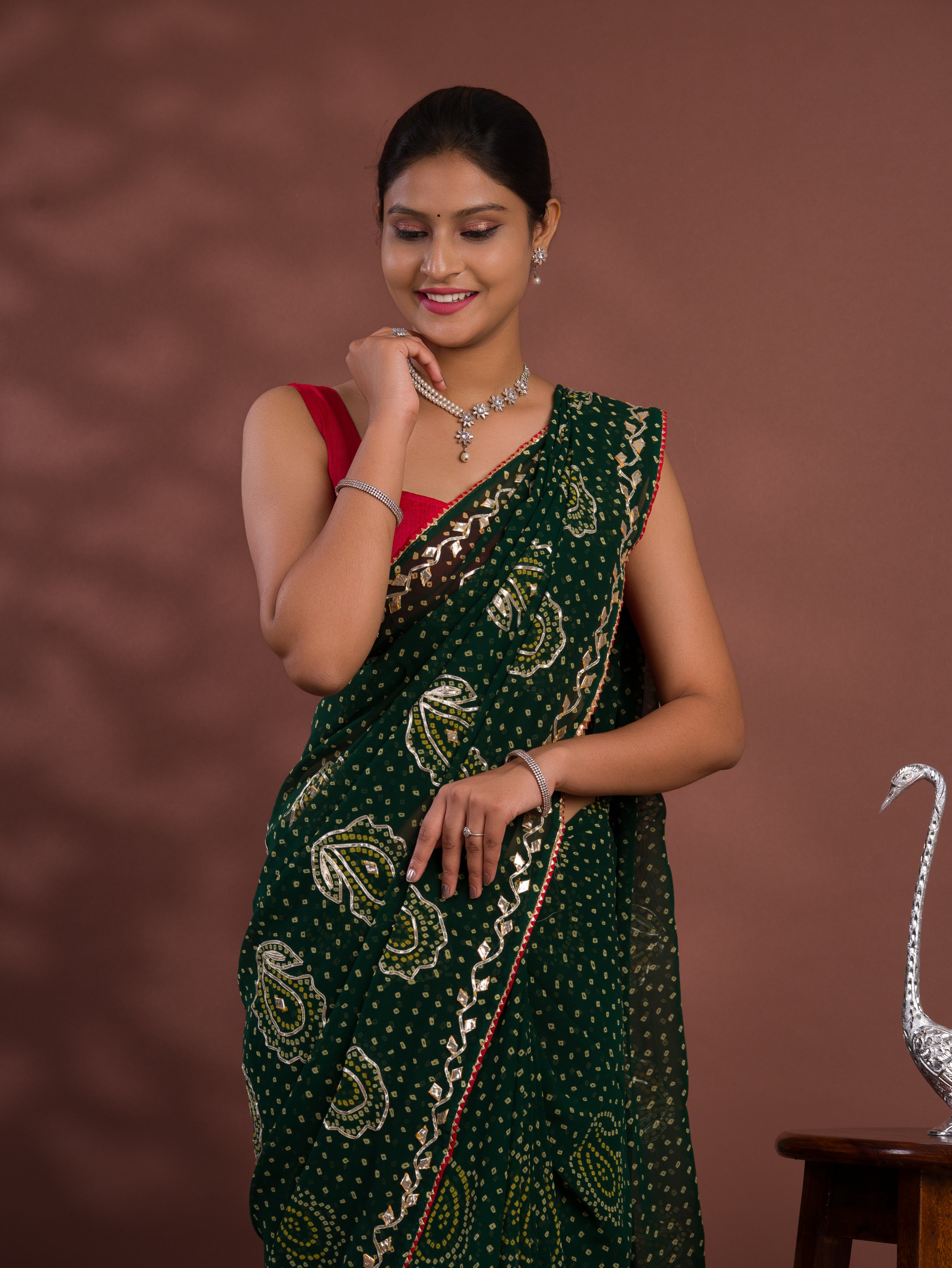 ByNew Chiffon Bandhani Style With Gotapatti Work Saree