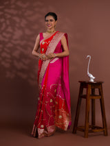 A pink and orange saree with Gota Patti Work