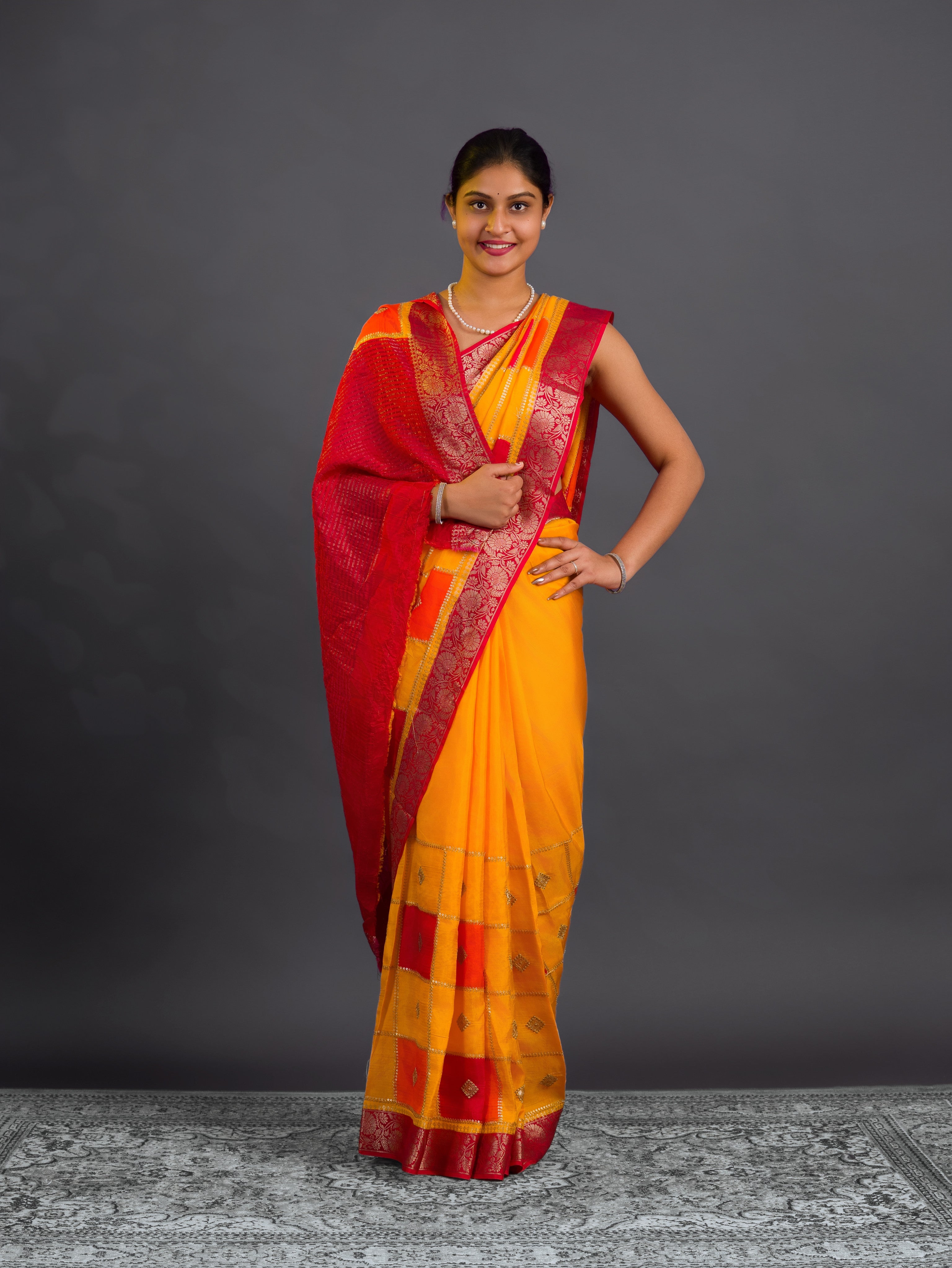 By Chinon Sequence Zari Thread Banarasi Border Saree for festivals in multi colour