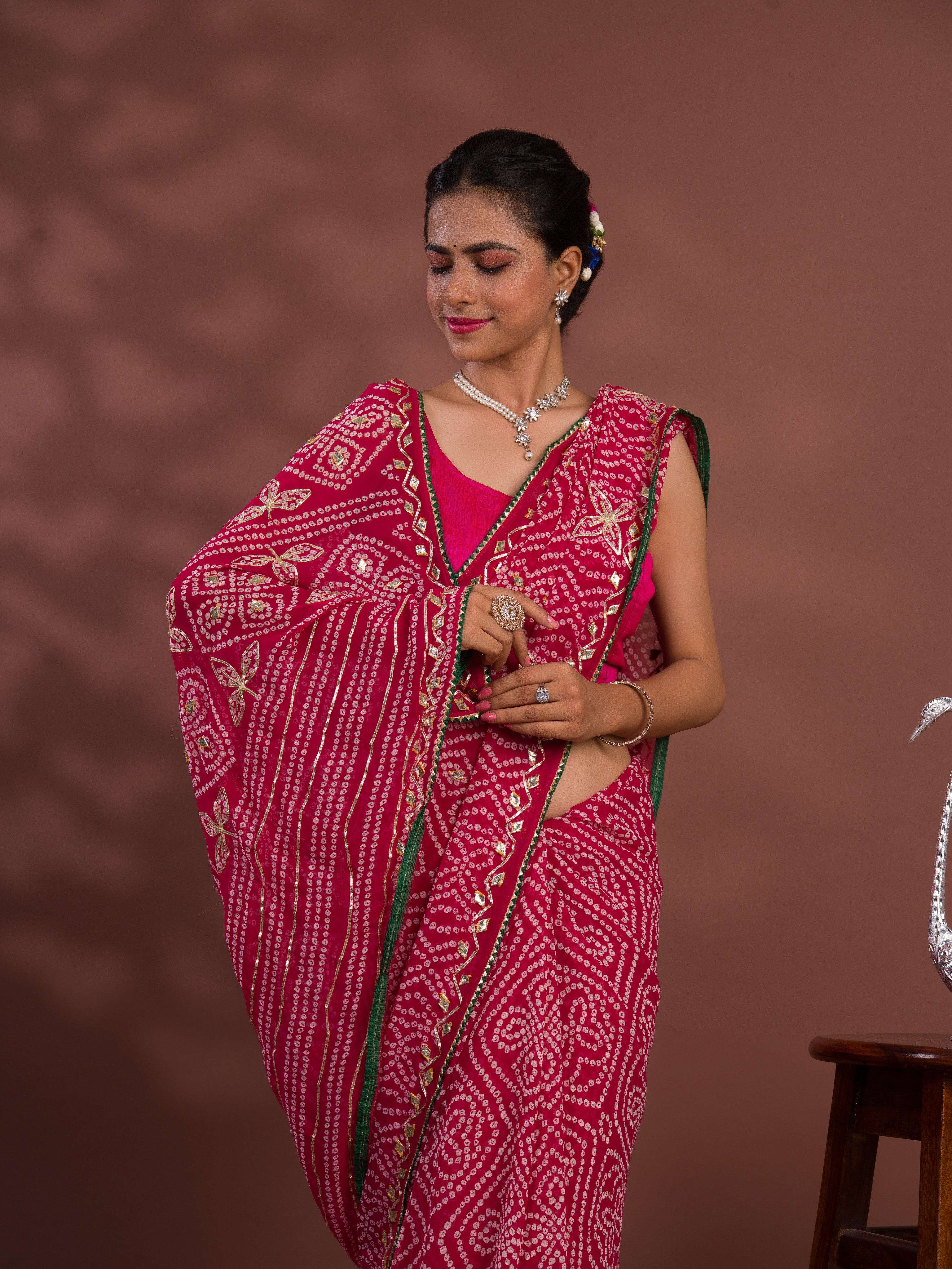 By Latest Bandhani Style With Gotapatti Work Saree