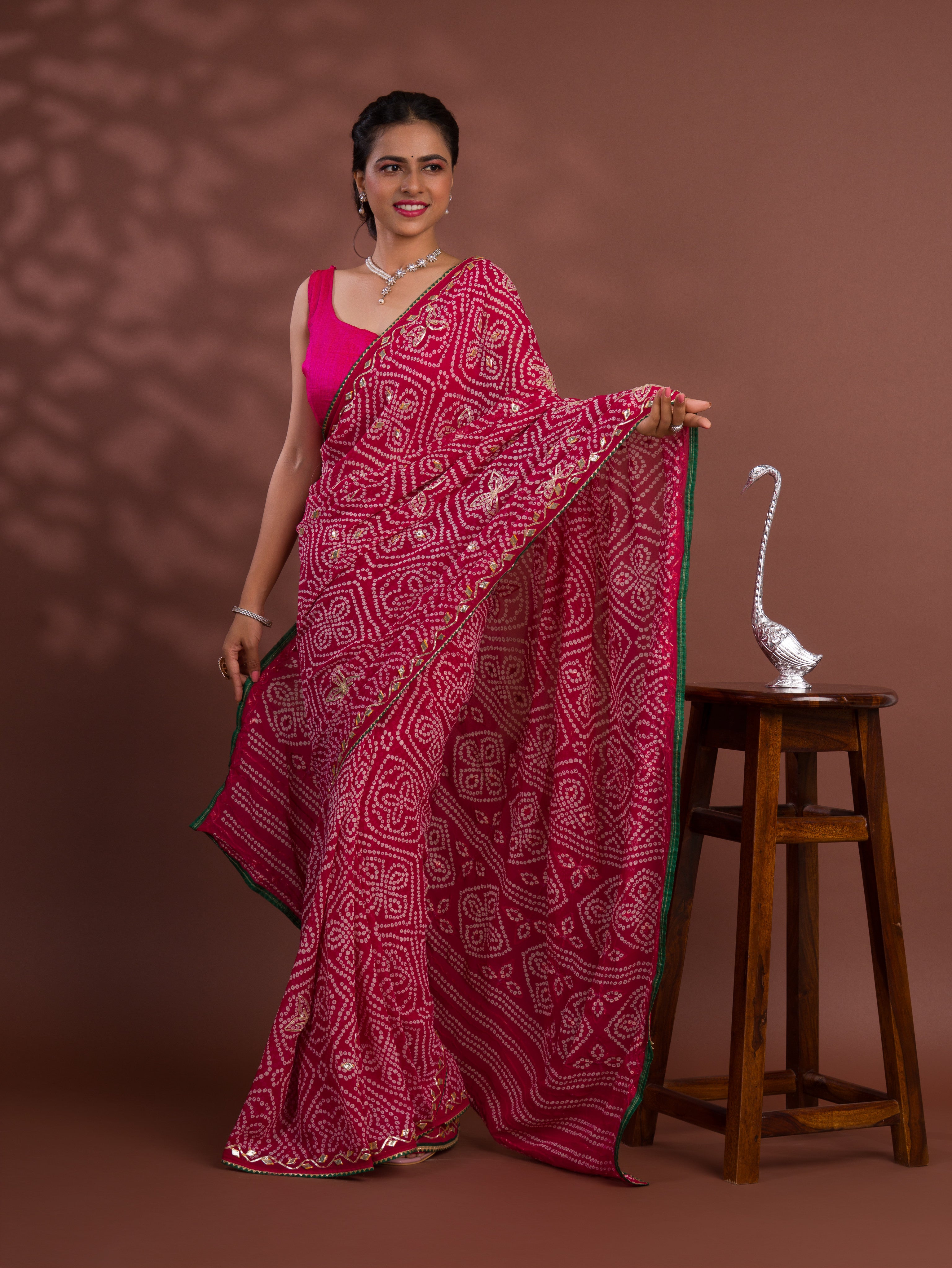 By Latest Bandhani Style With Gotapatti Work Saree