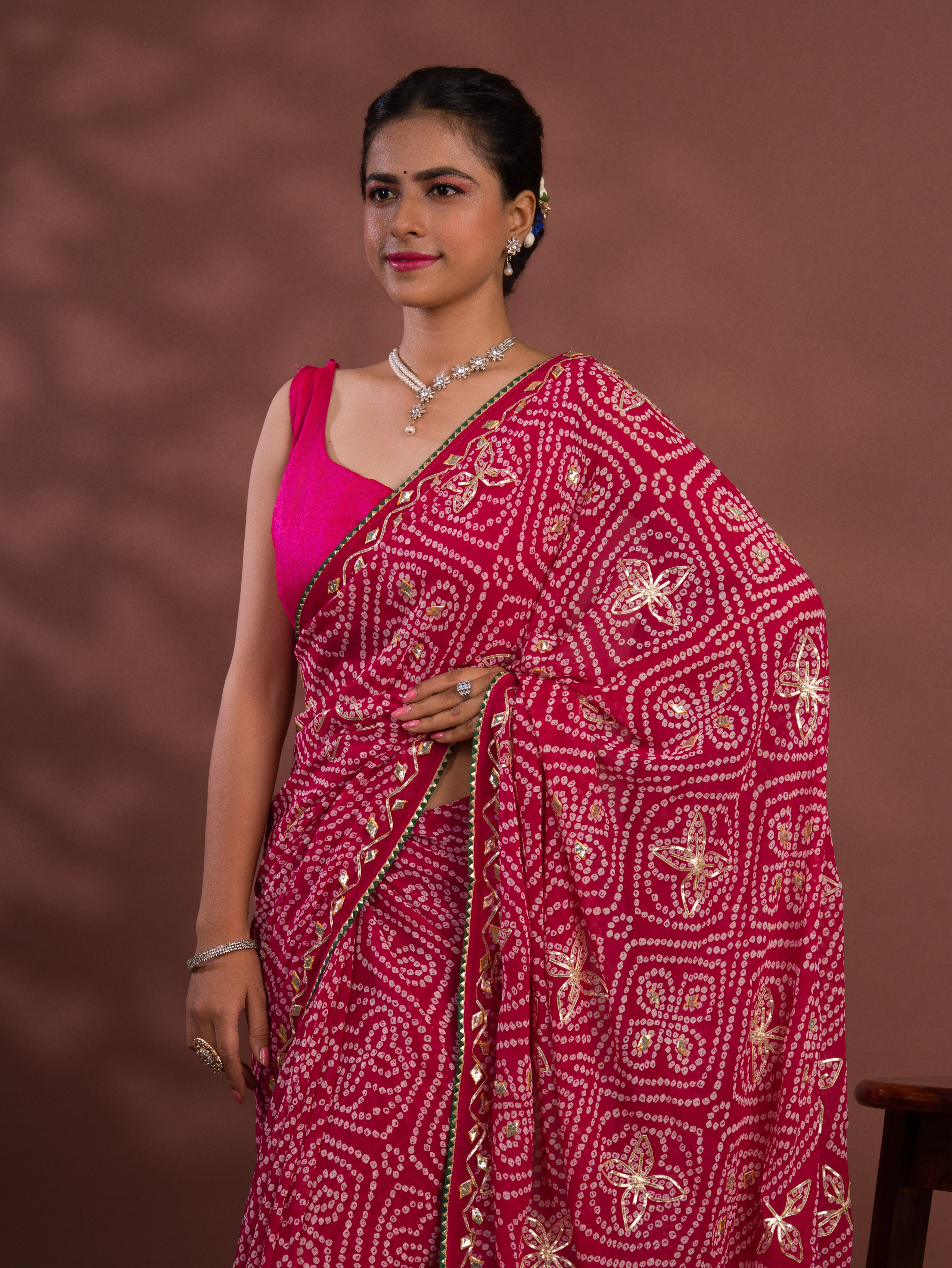 By Latest Bandhani Style With Gotapatti Work Saree