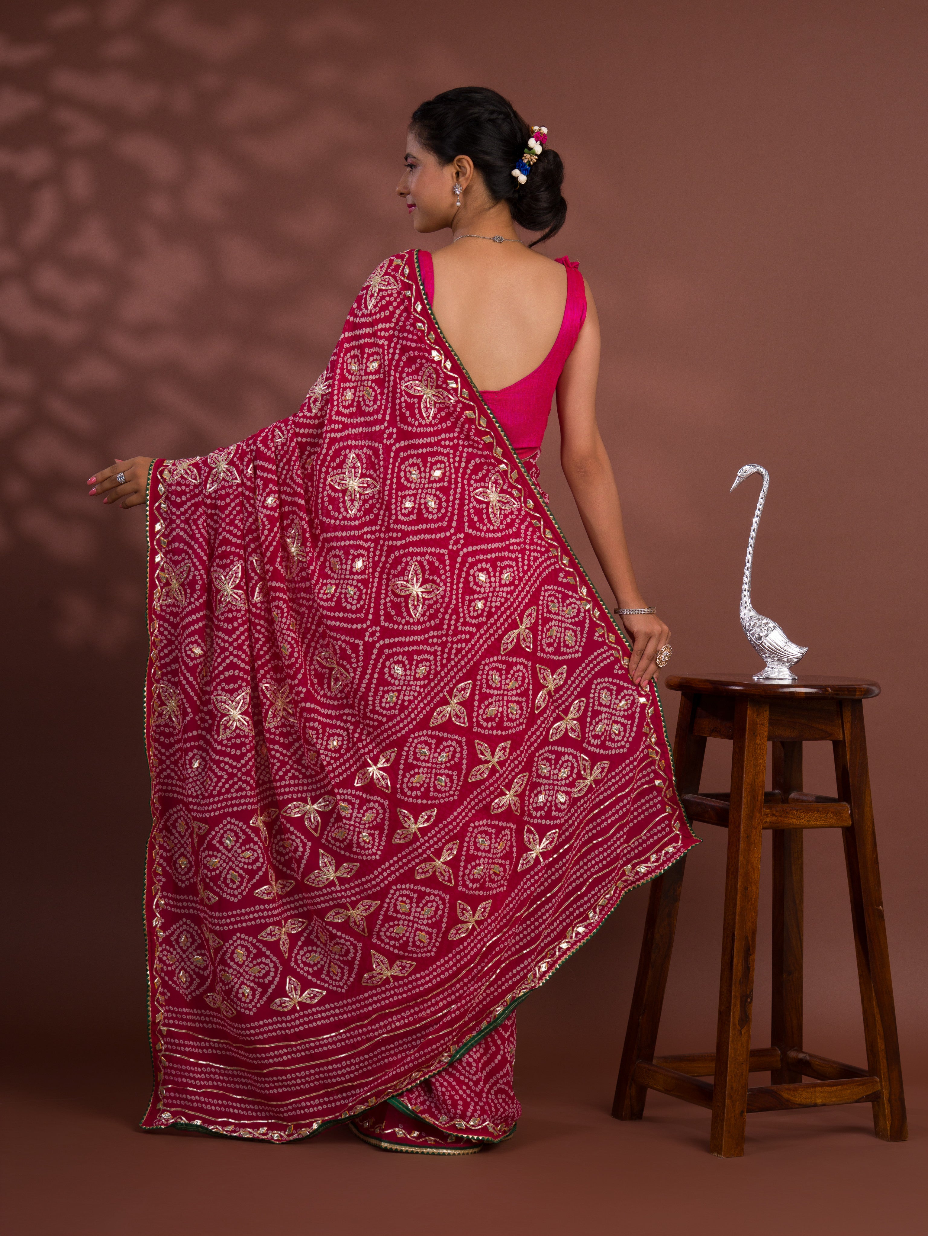By Latest Bandhani Style With Gotapatti Work Saree
