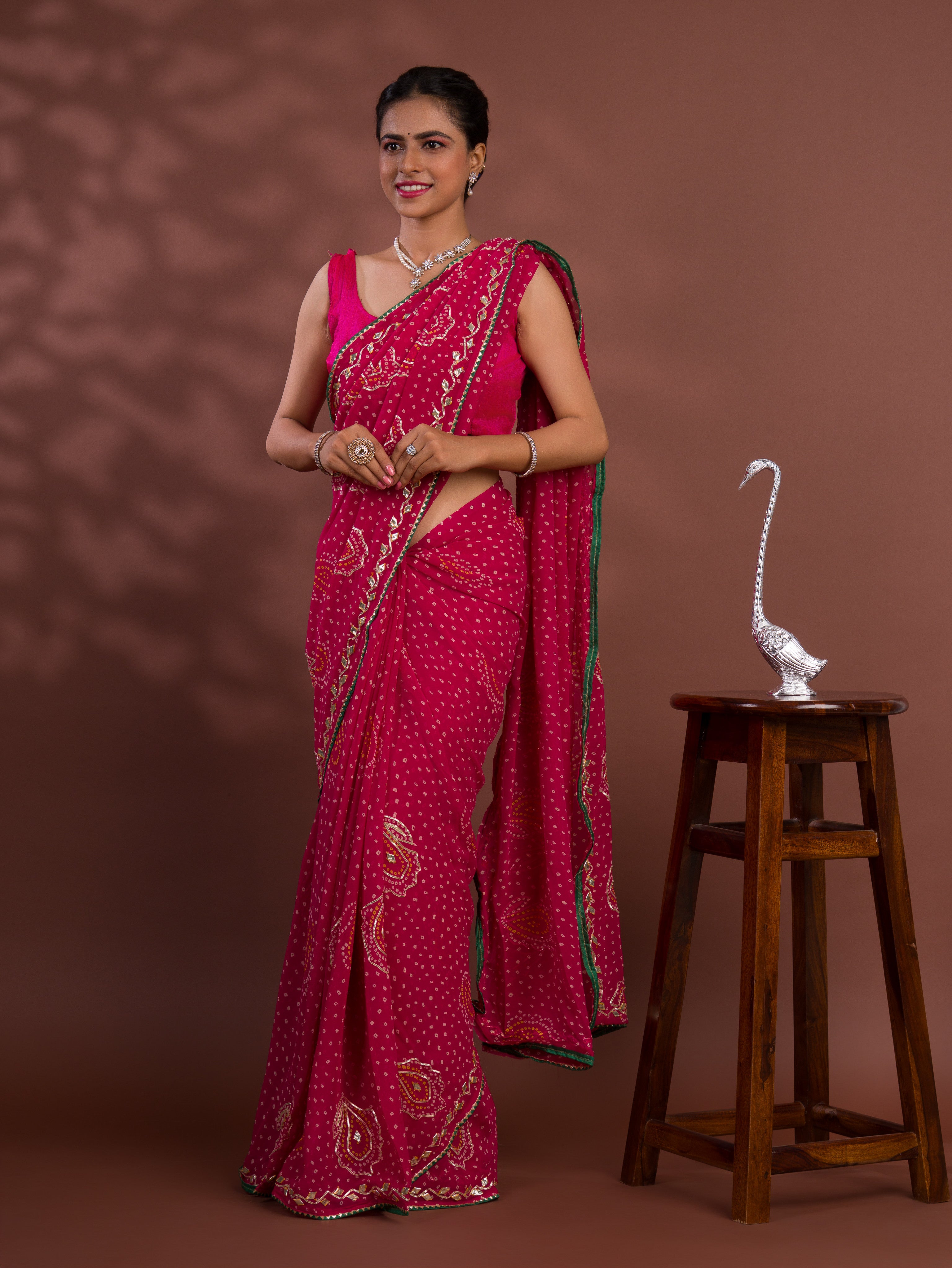 ByNew Chiffon Bandhani Style With Gotapatti Work Saree