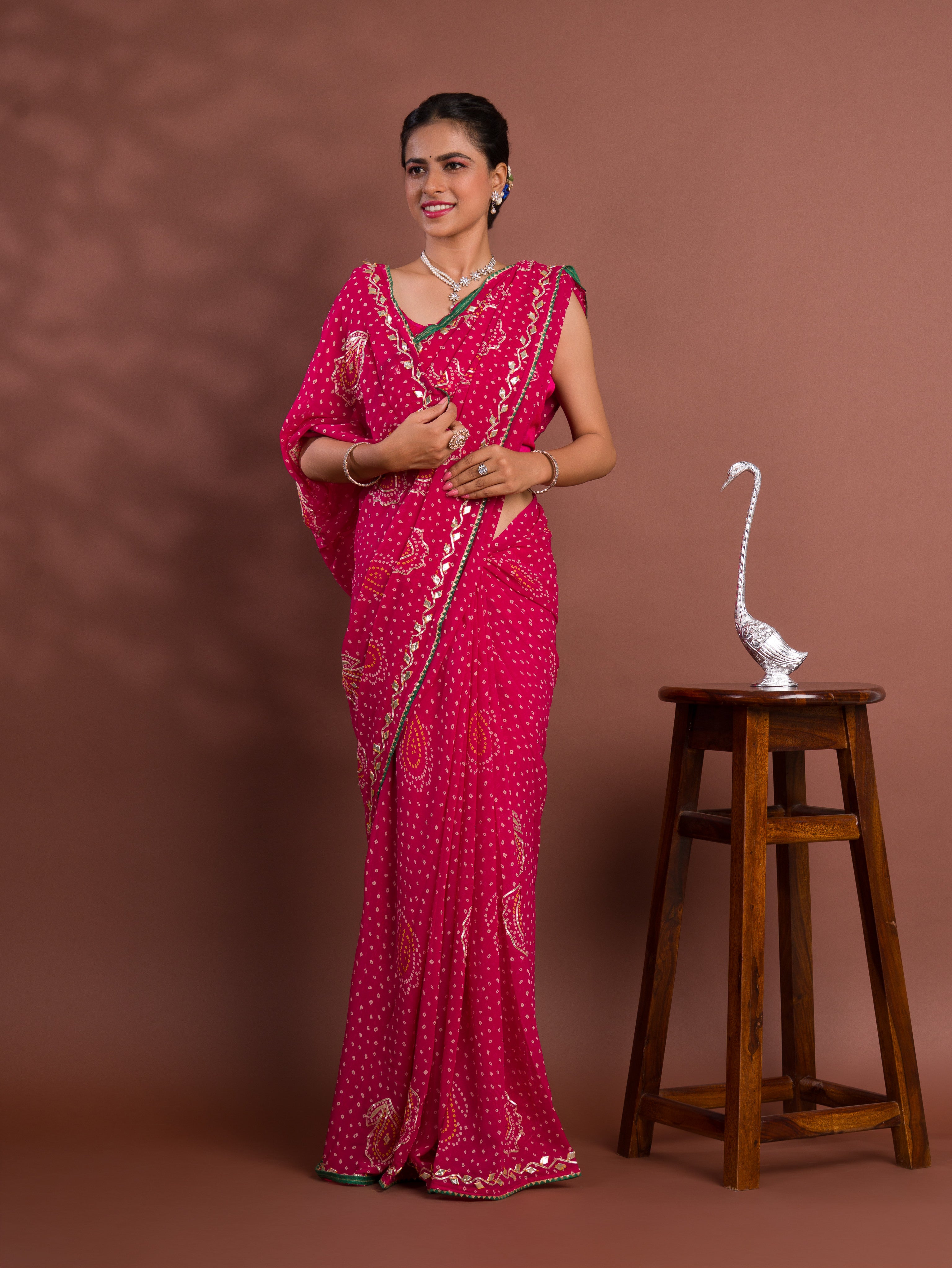 ByNew Chiffon Bandhani Style With Gotapatti Work Saree