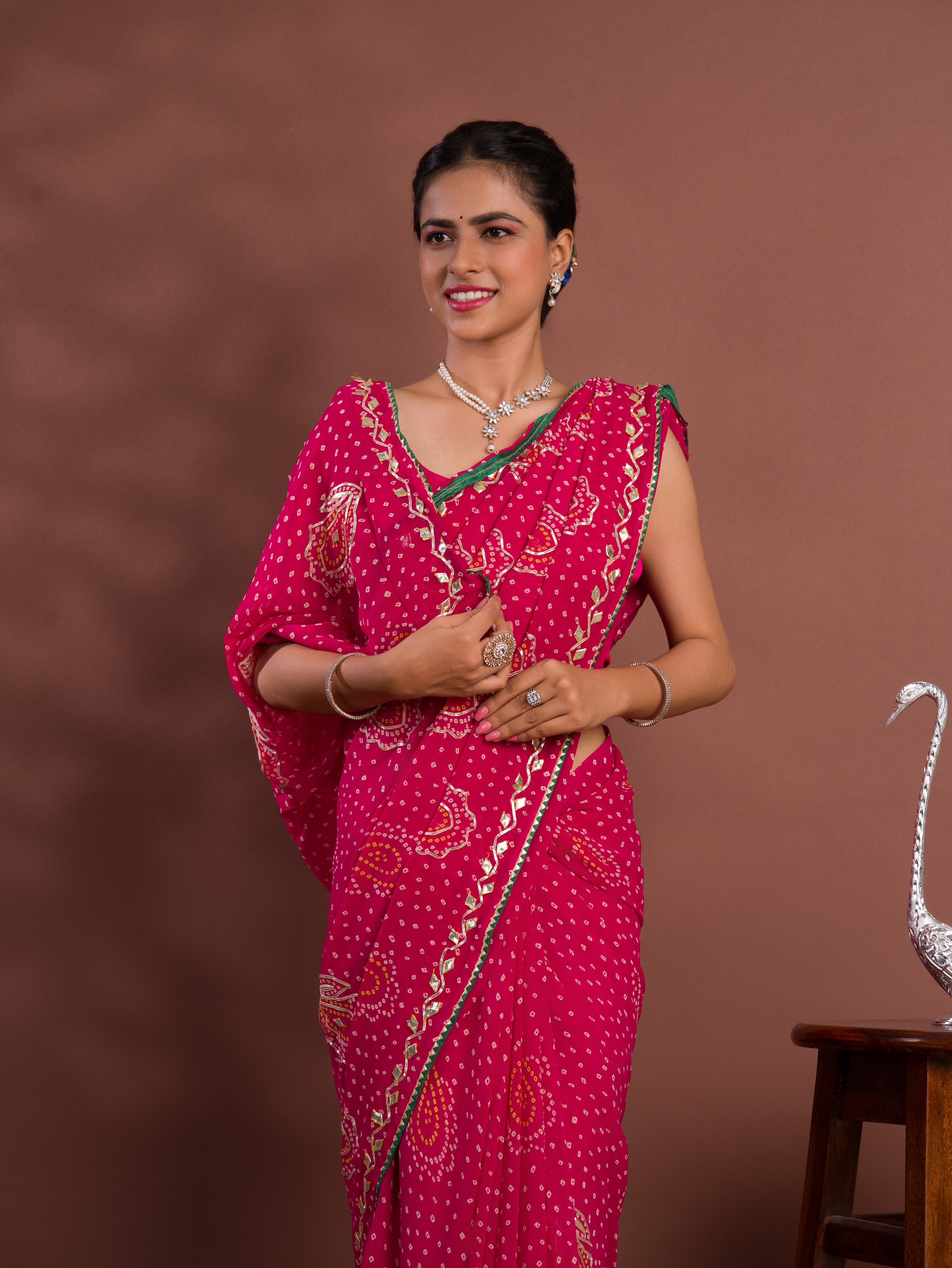 ByNew Chiffon Bandhani Style With Gotapatti Work Saree