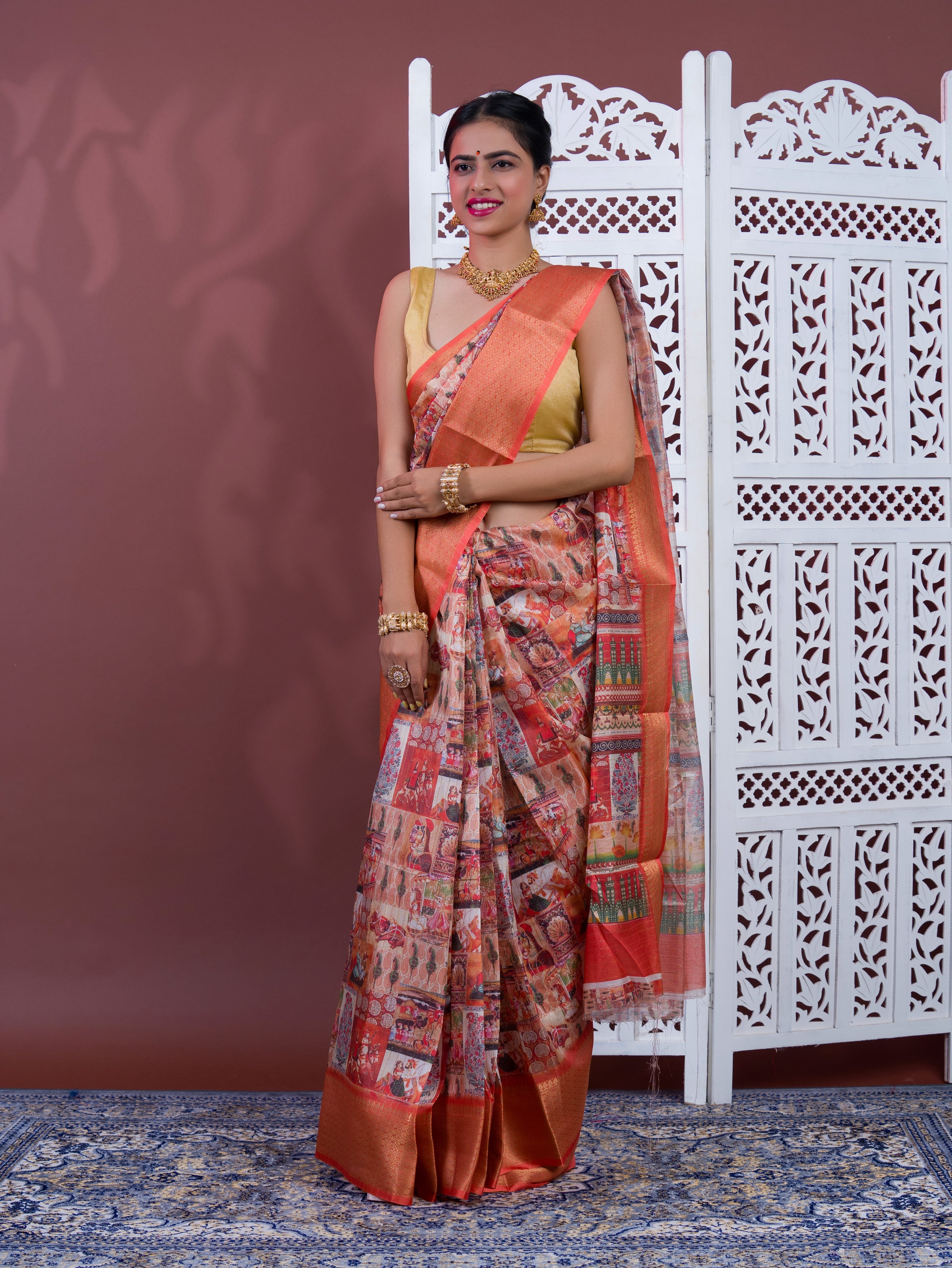 KcPc Latest Cotton Silk Kalamkari Style Zari Weaving SareeSTL