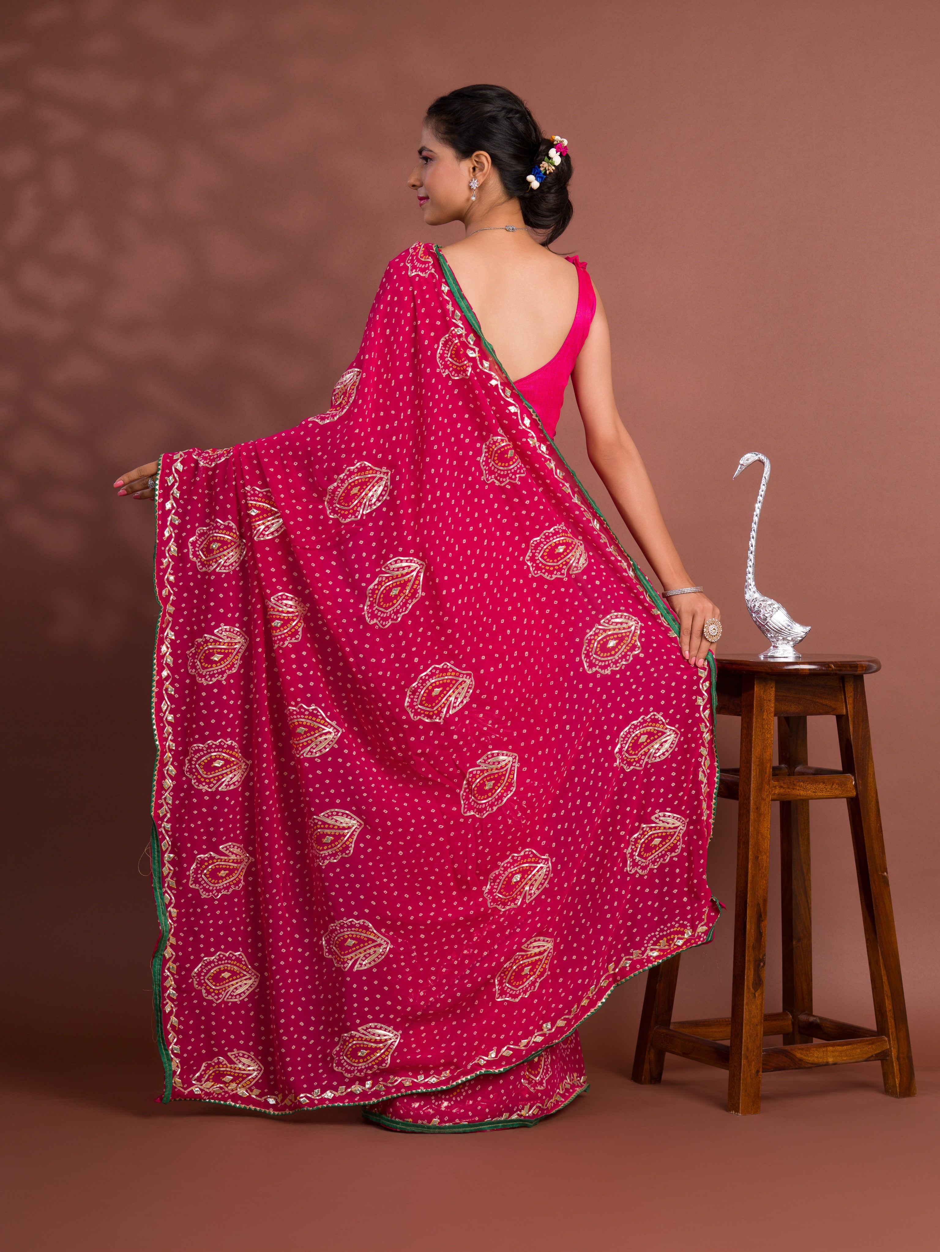 ByNew Chiffon Bandhani Style With Gotapatti Work Saree