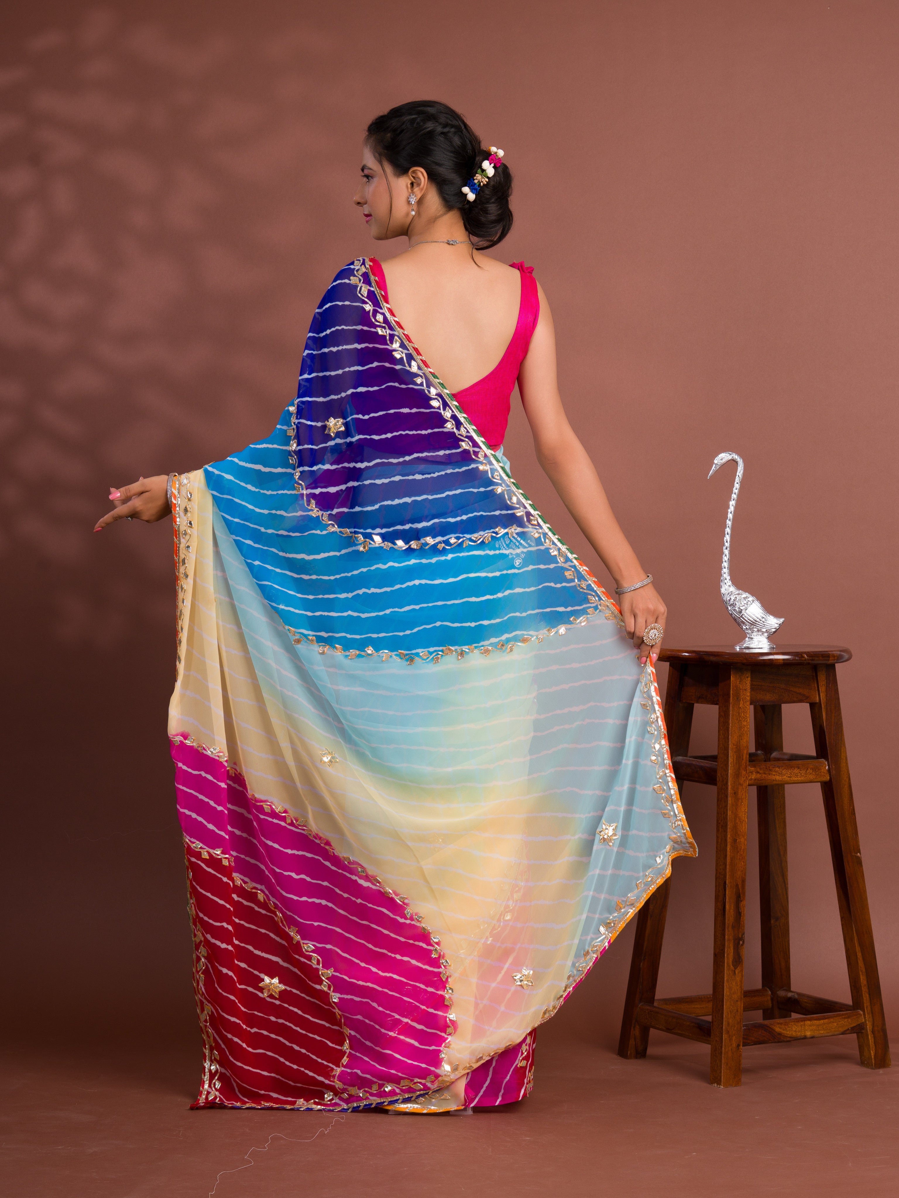 party wear saree in Leheriya Style with gotapati work