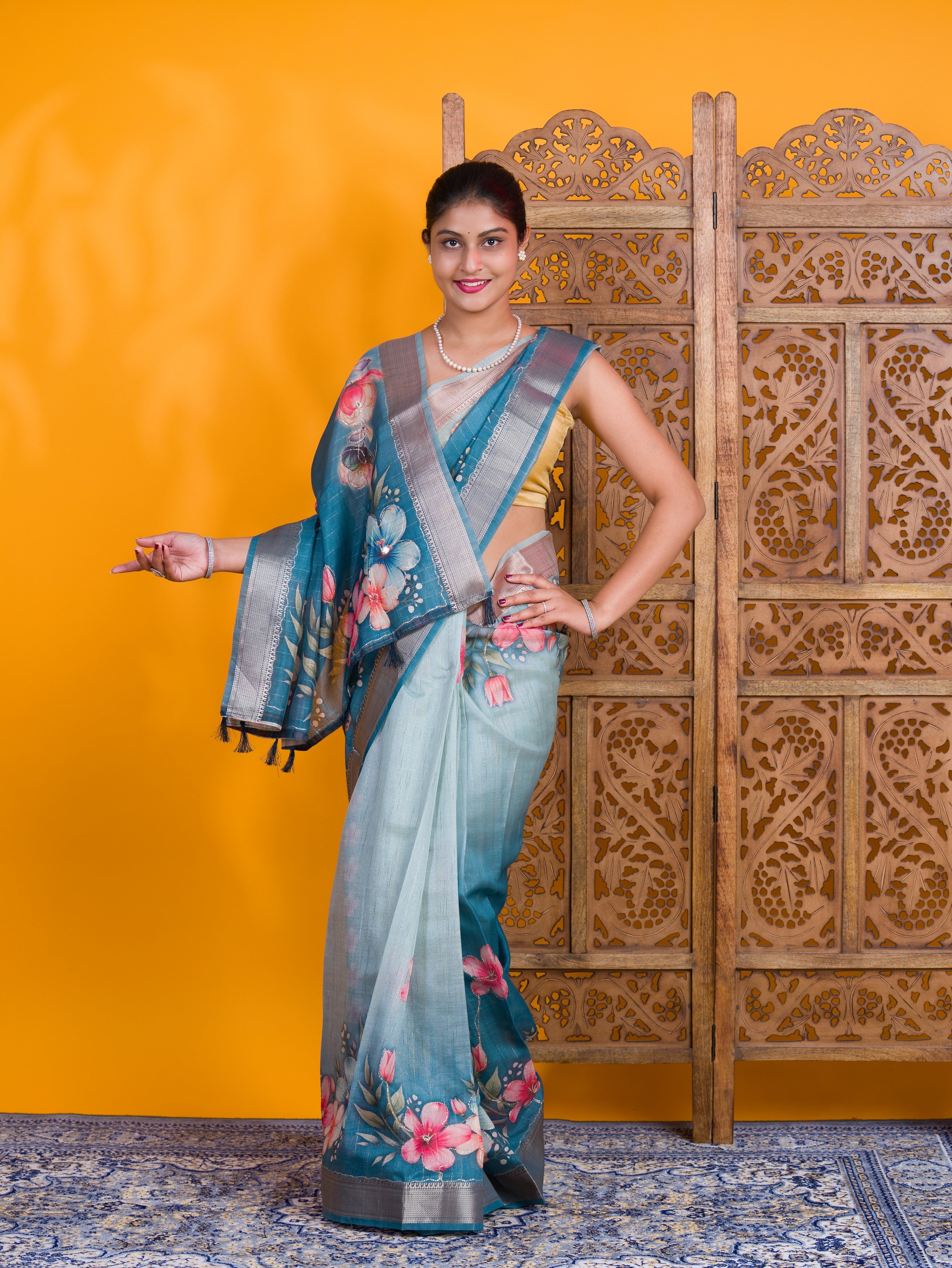 By Printed Saree With Casual Wear