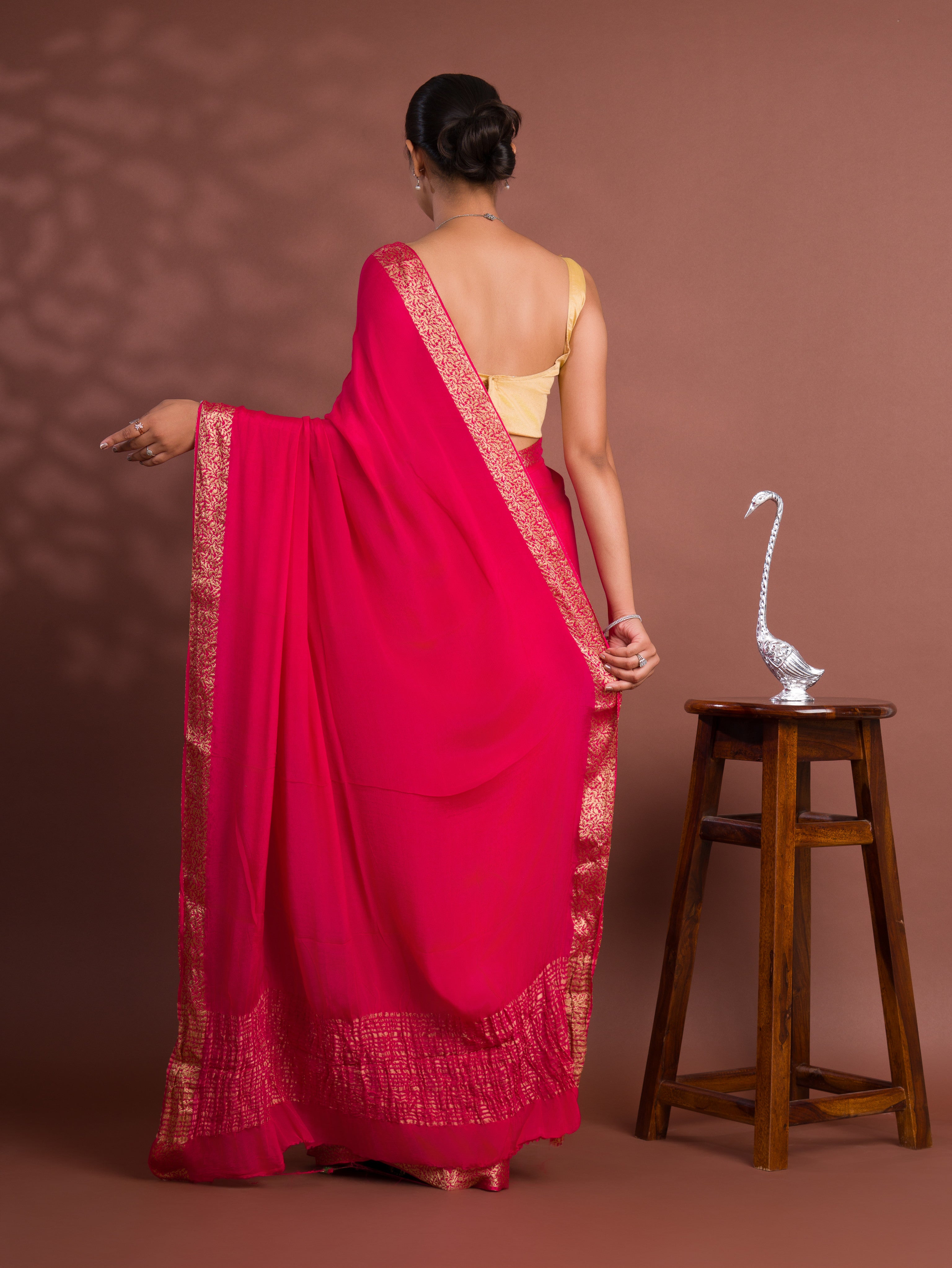 KcPc New arrival Pure ojariya Chinon Beautiful Zari border Pallu saree,MAHA