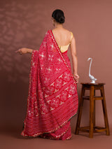 Georgette Bandhani Style With Gotapatti Work Saree in red colour