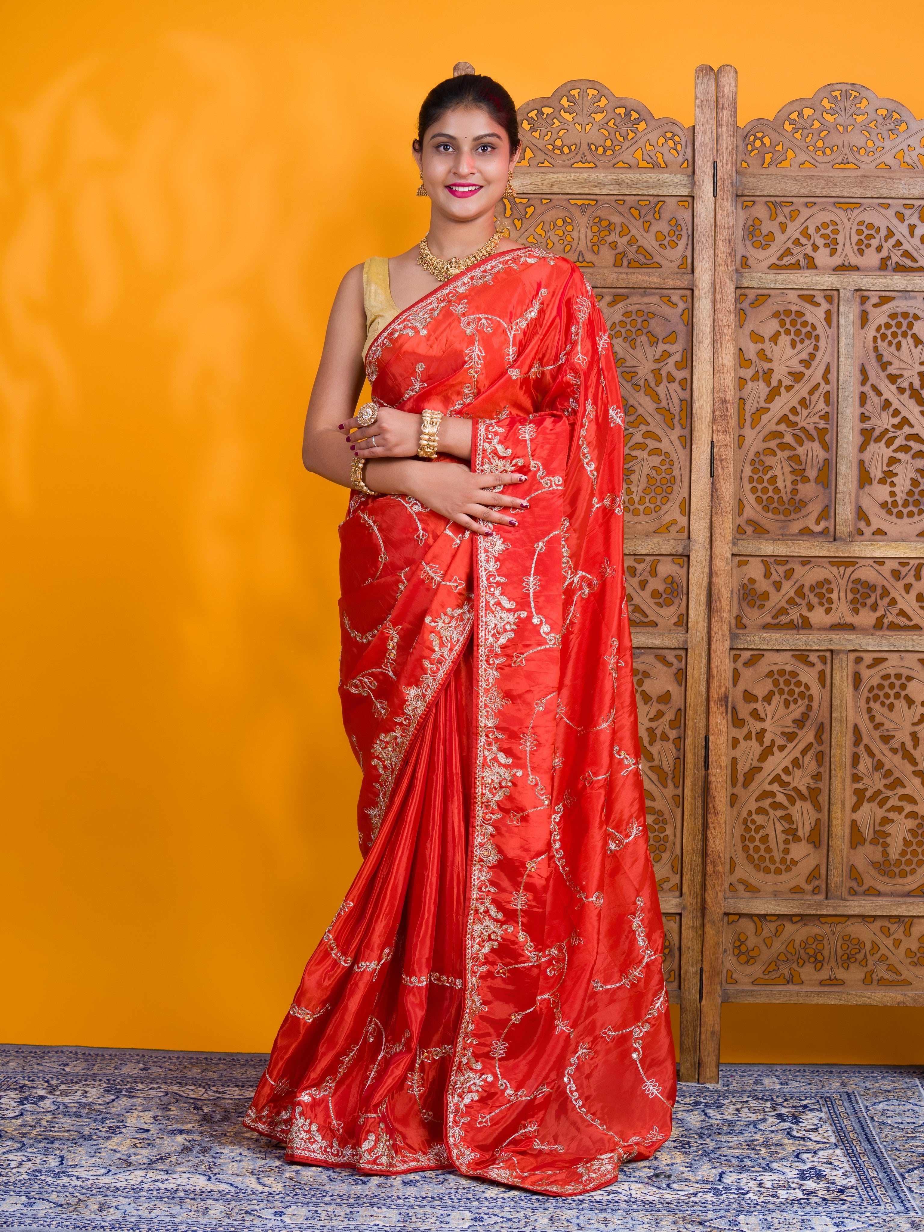 By Traditional Saree With Aari Work