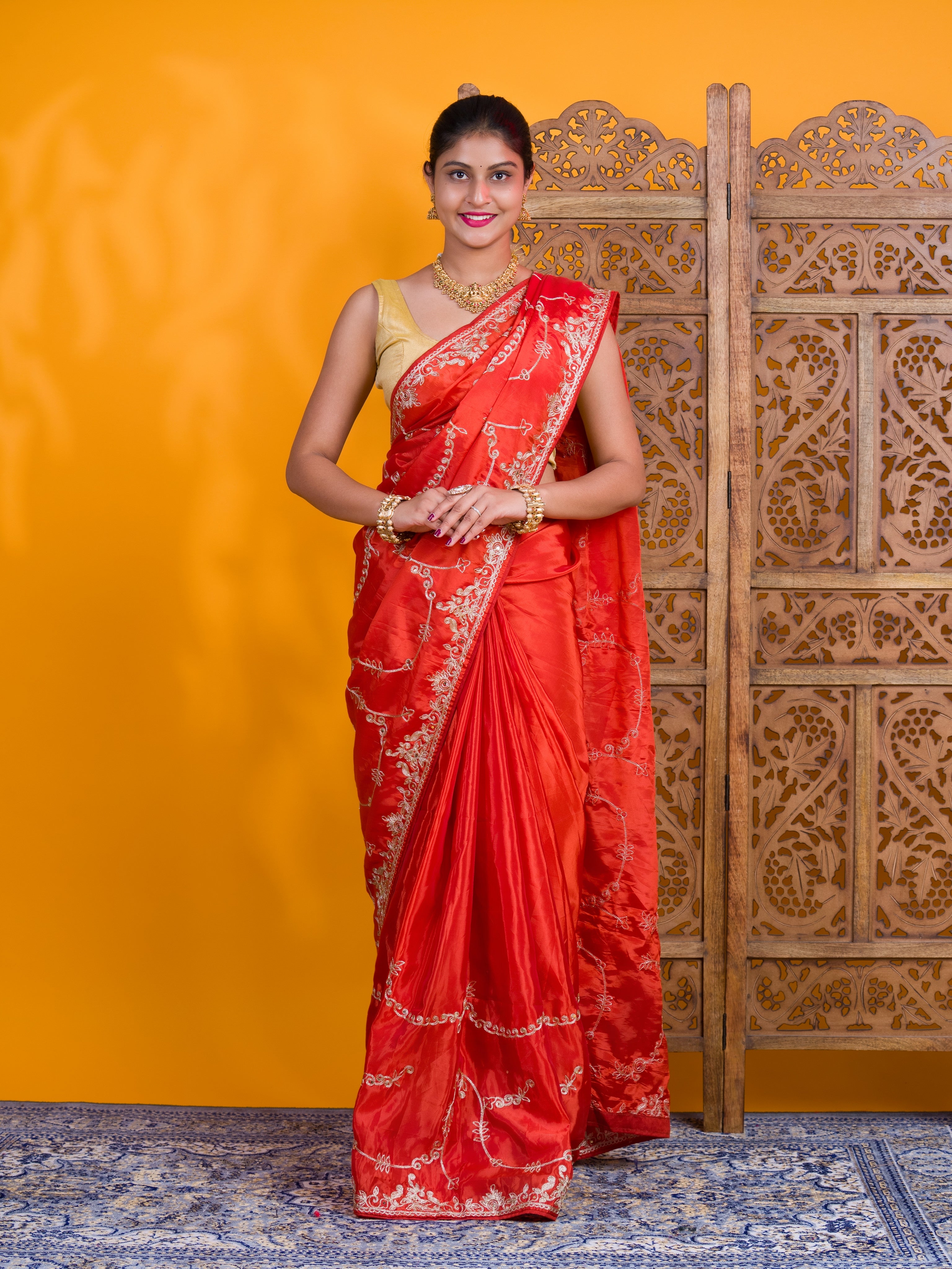 By Traditional Saree With Aari Work