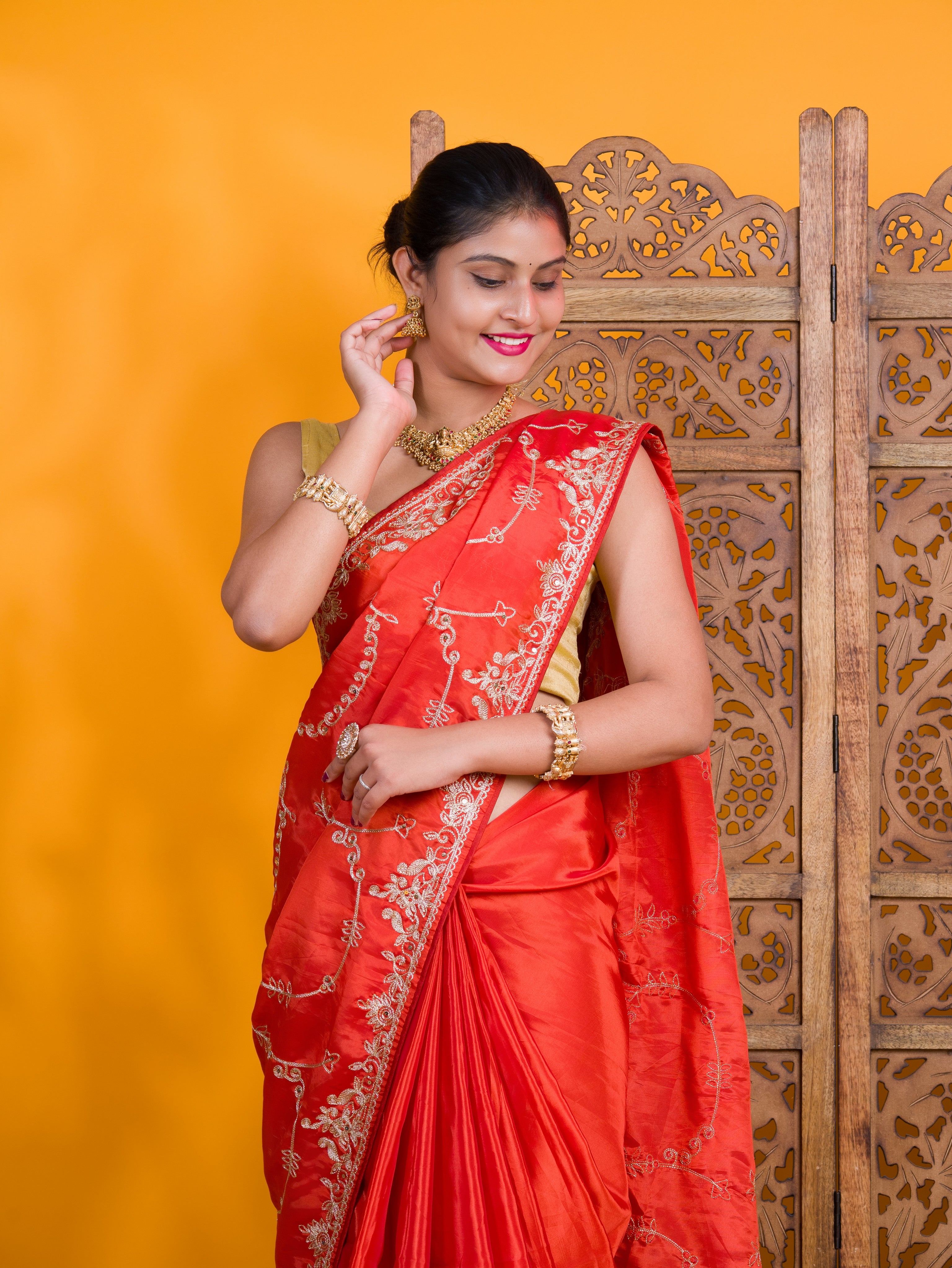 By Traditional Saree With Aari Work