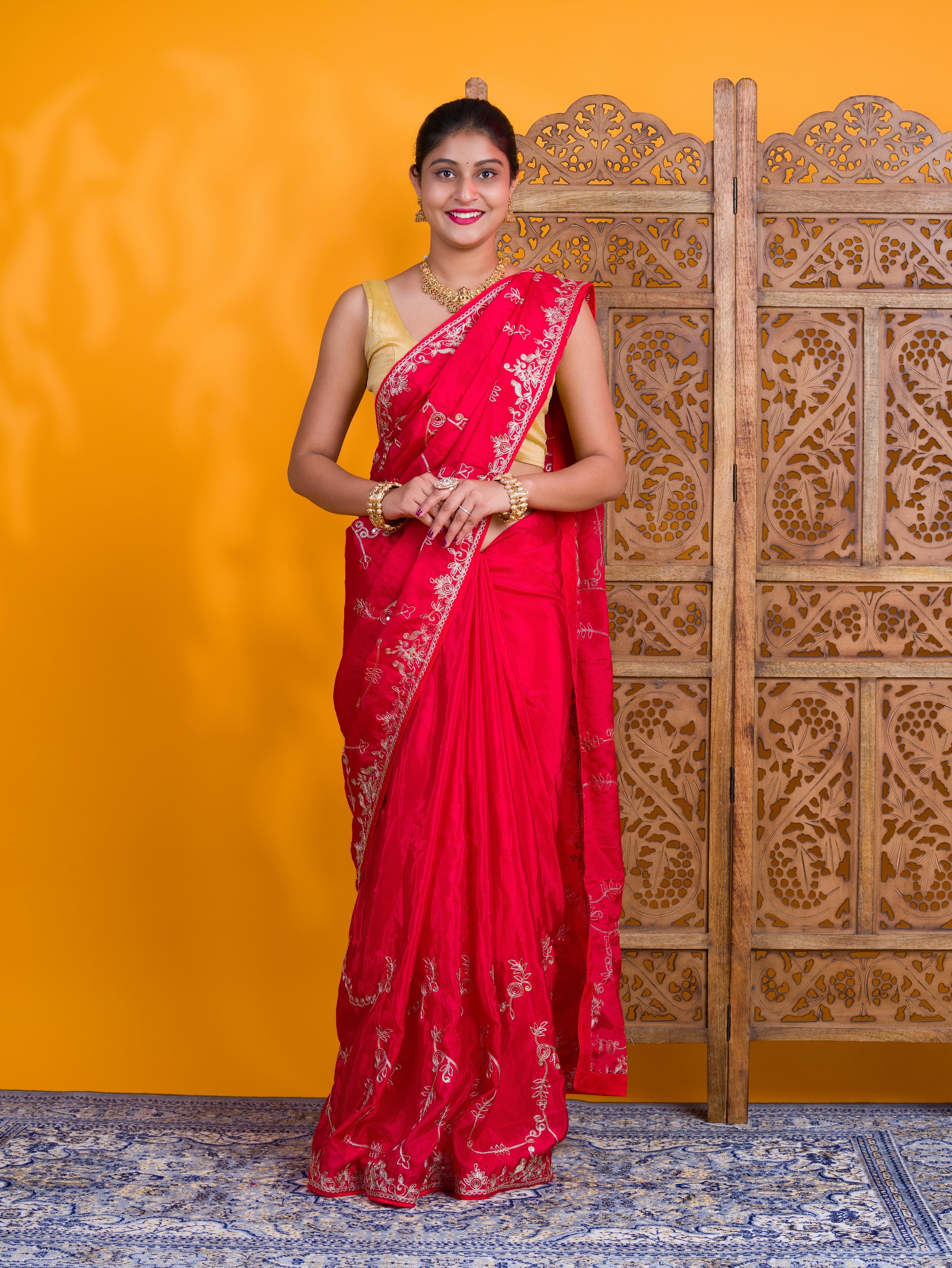 By Traditional Saree With Aari Work