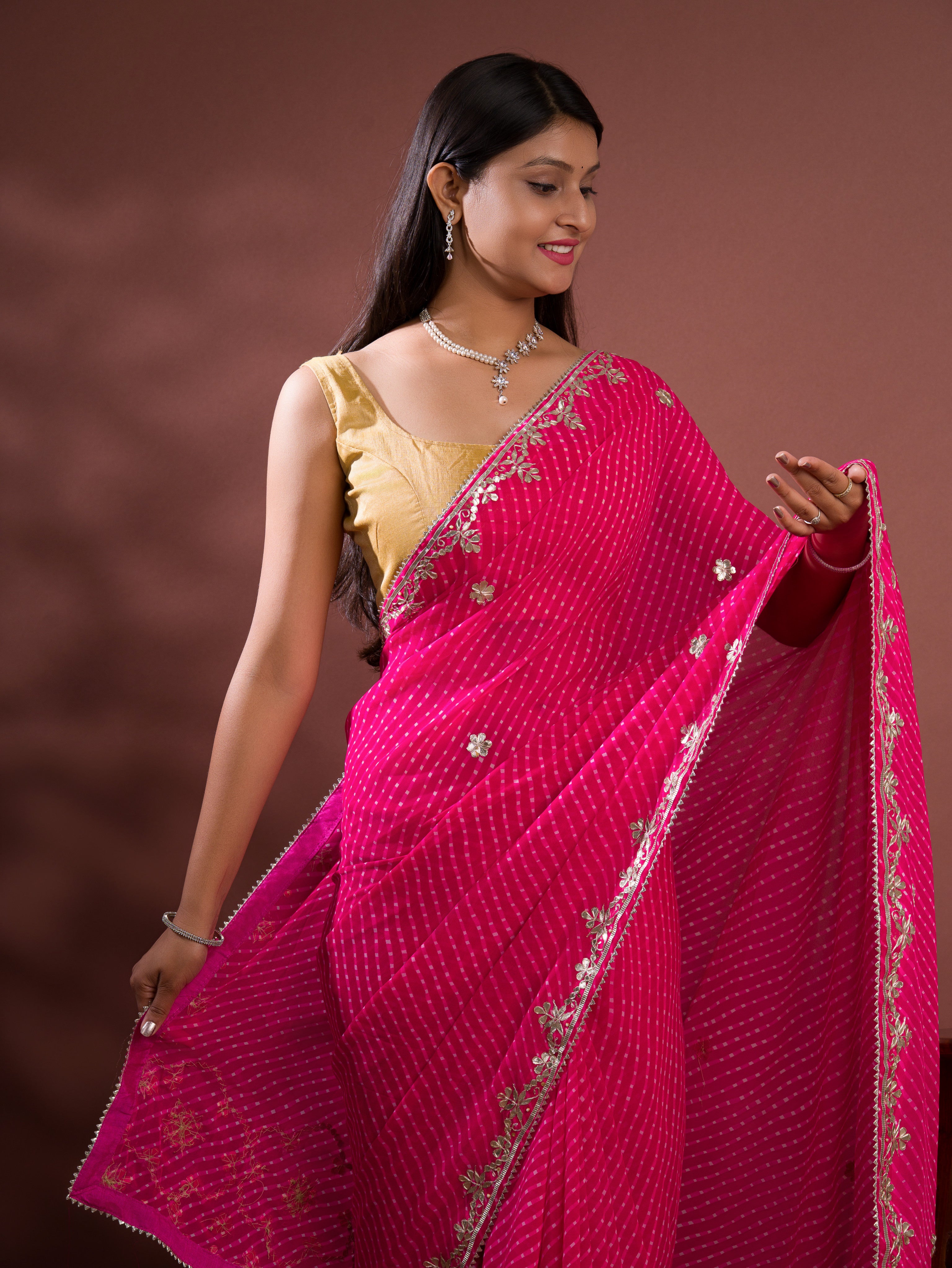 KcPc Special New One Rajwadi Leheriya With Gota Patti Handwork Mothra SareeAMT