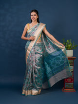 A traditional saree with Cotton Silk Printed With Zari border .