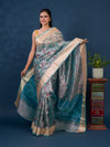 A traditional saree with Cotton Silk Printed With Zari border .