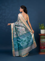 A traditional saree with Cotton Silk Printed With Zari border .