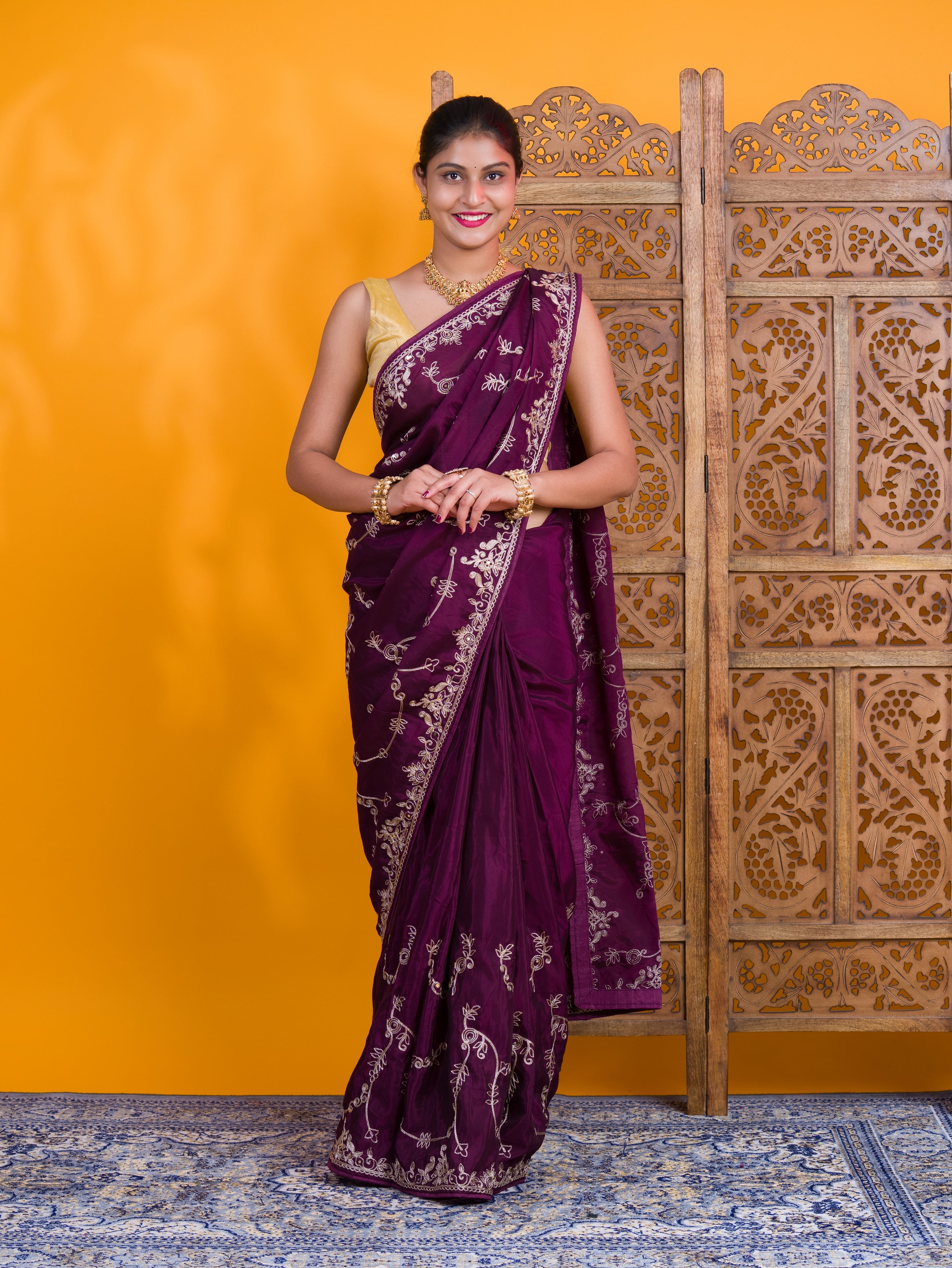 By Traditional Saree With Aari Work