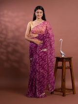 Chiffon Bandhani style With Vintage Work Saree in purple colour