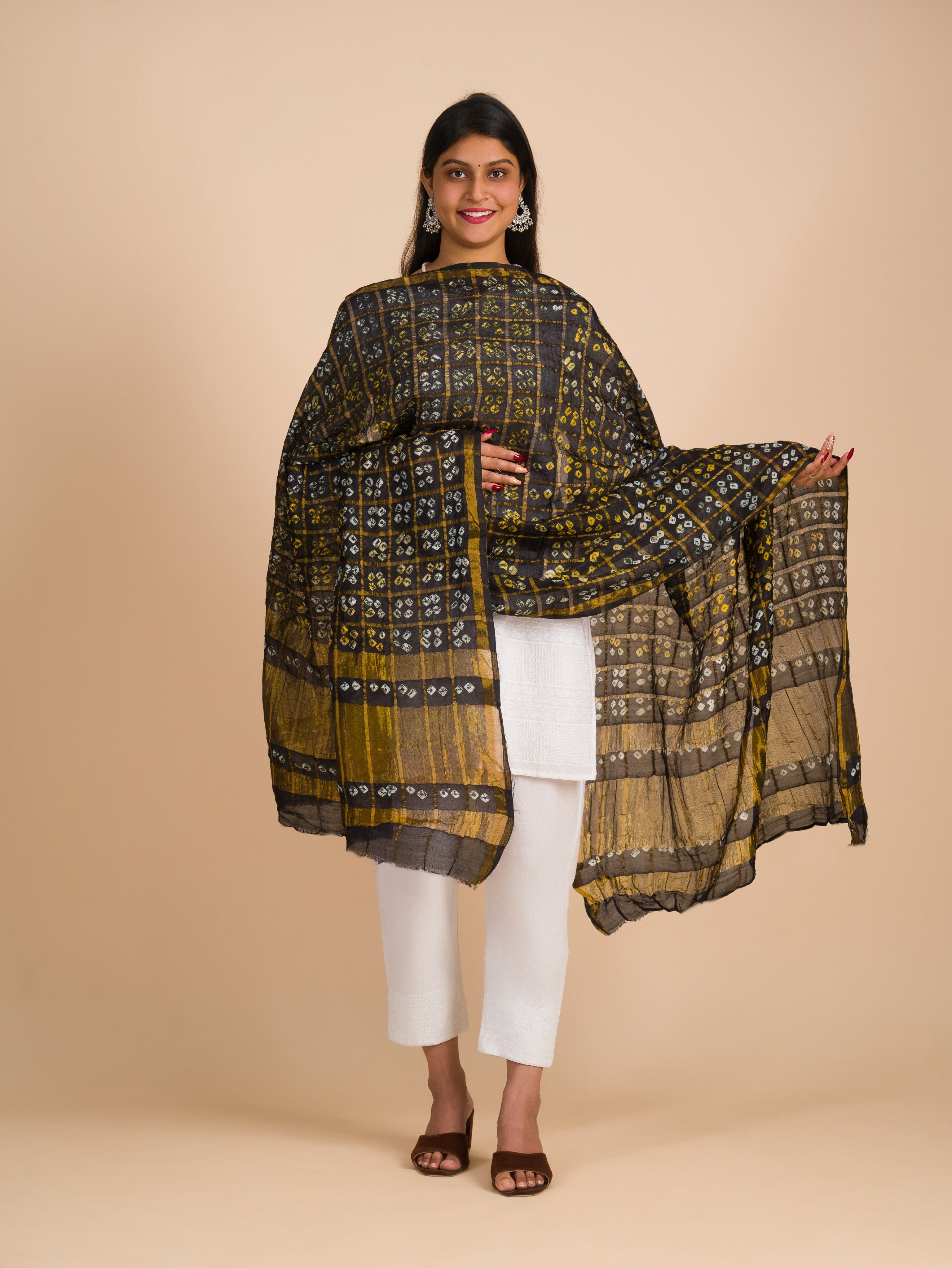 By Ghatchola Bandhej silk Dupattas Black