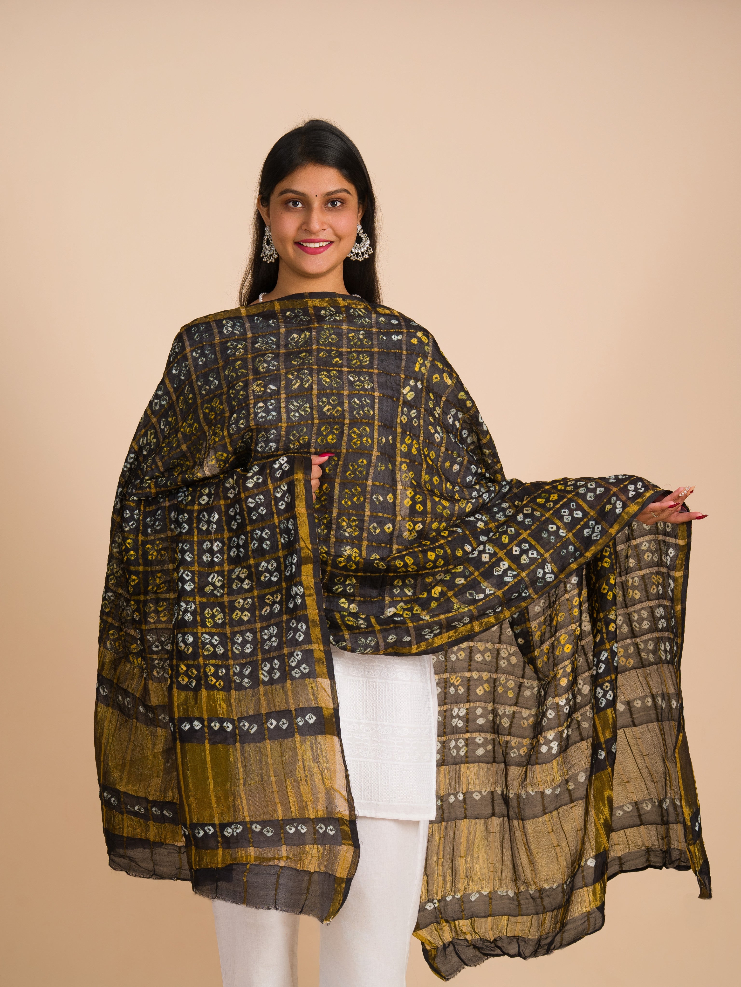 By Ghatchola Bandhej silk Dupattas Black