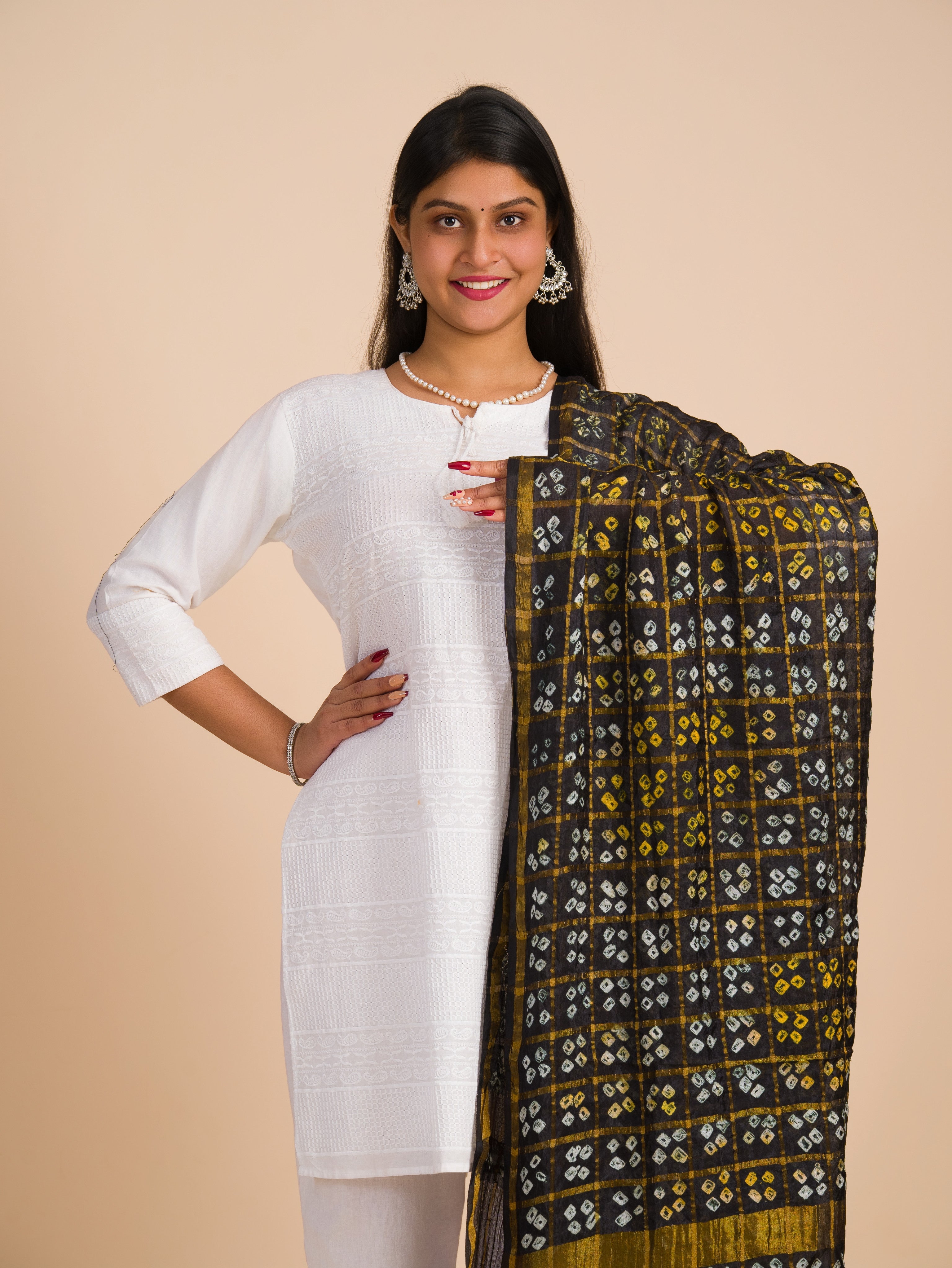 By Ghatchola Bandhej silk Dupattas Black