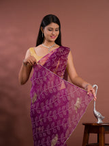 Chiffon Bandhani style With Vintage Work Saree in purple colour