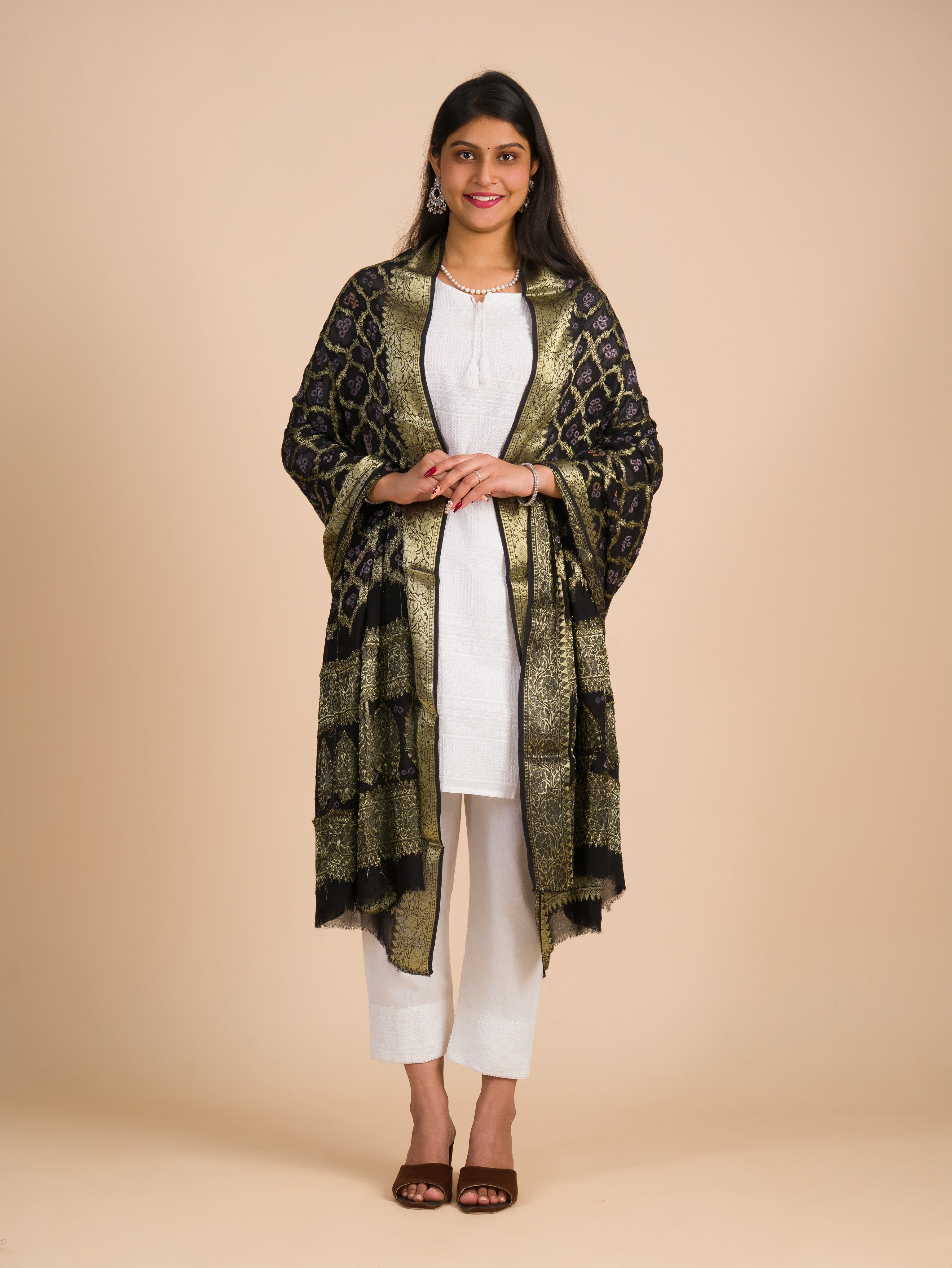 By Pure Georgette Banarasi Bandhani Dupatta Black
