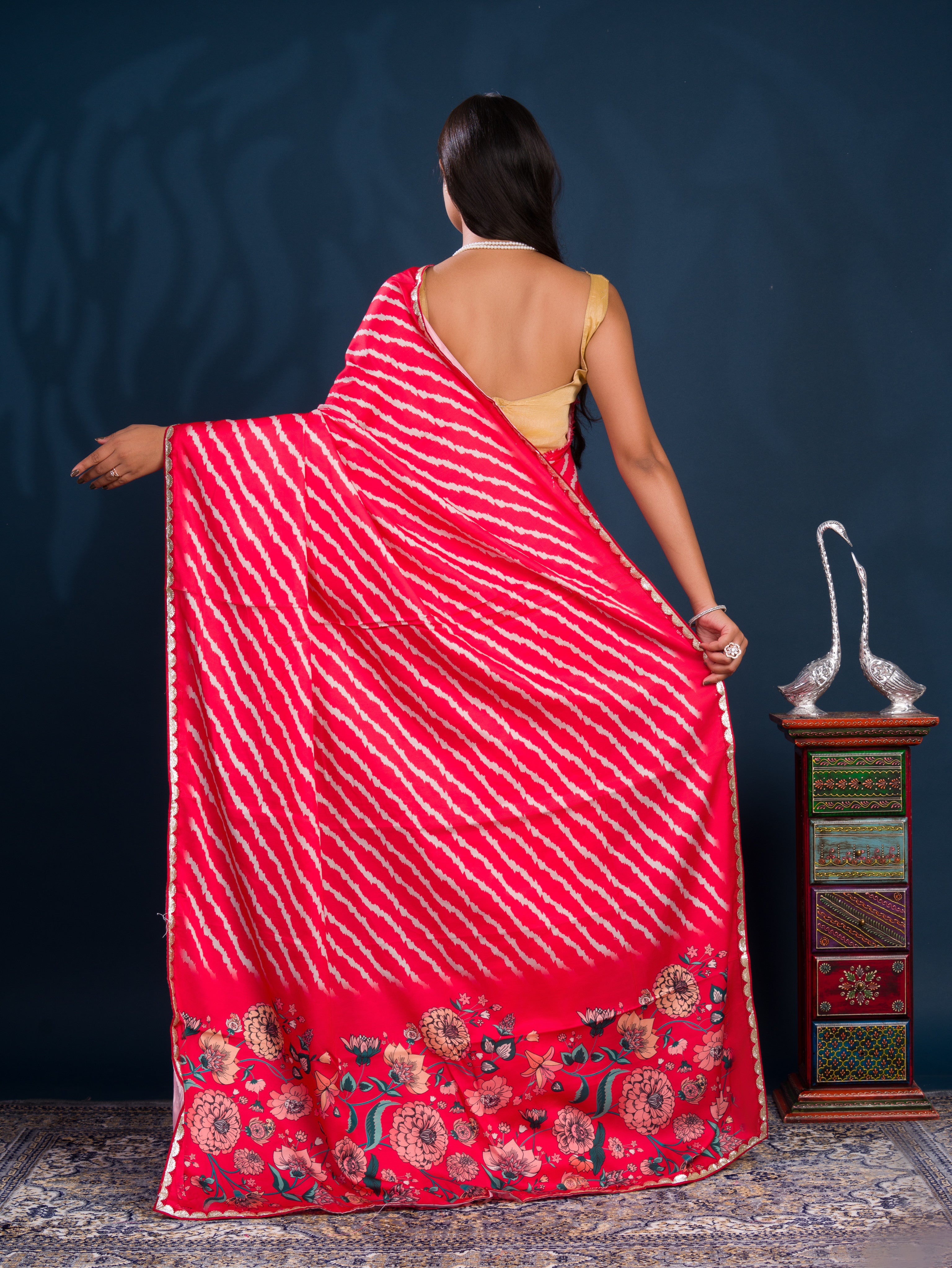 By Latest Leheriya Saree With Gotapatti Border