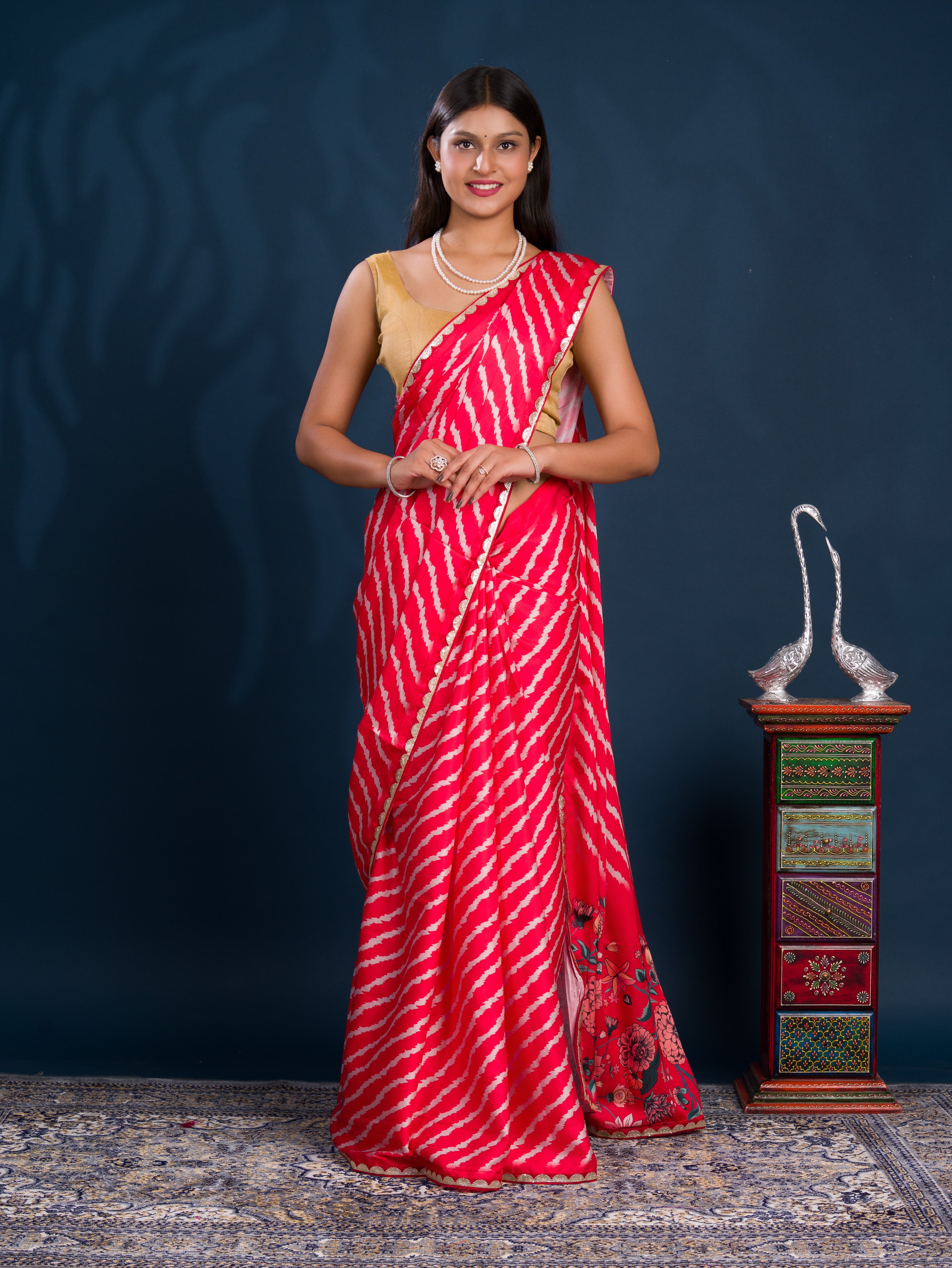 By Latest Leheriya Saree With Gotapatti Border
