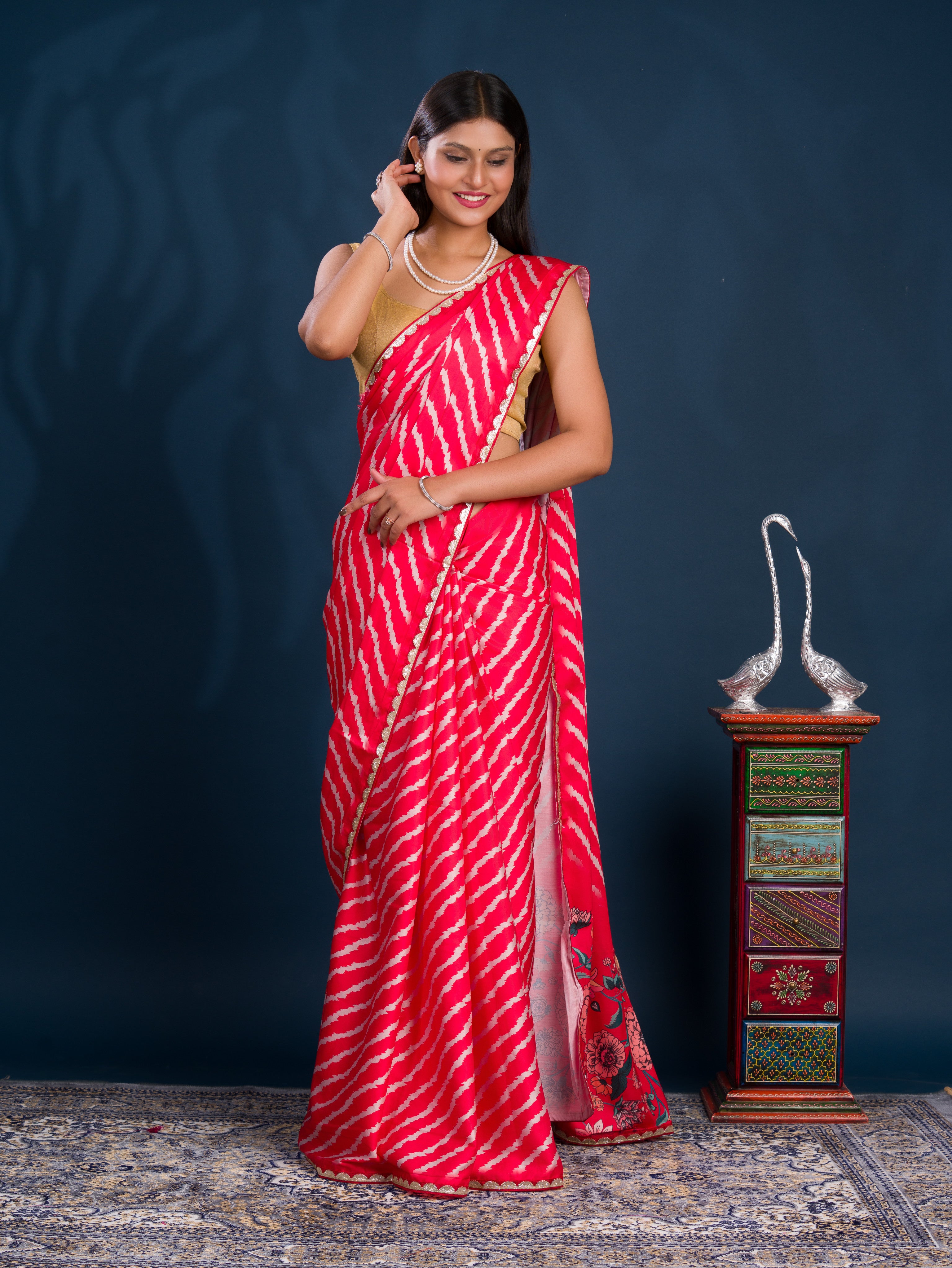 By Latest Leheriya Saree With Gotapatti Border