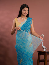 Chiffon Bandhani style With Vintage Work Saree in blue colour