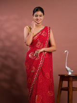 ByNew Chiffon Bandhani Style With Gotapatti Work Saree