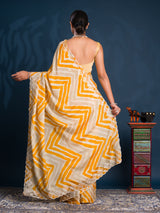 By Zig zag Style With Kashida Tari Work Saree
