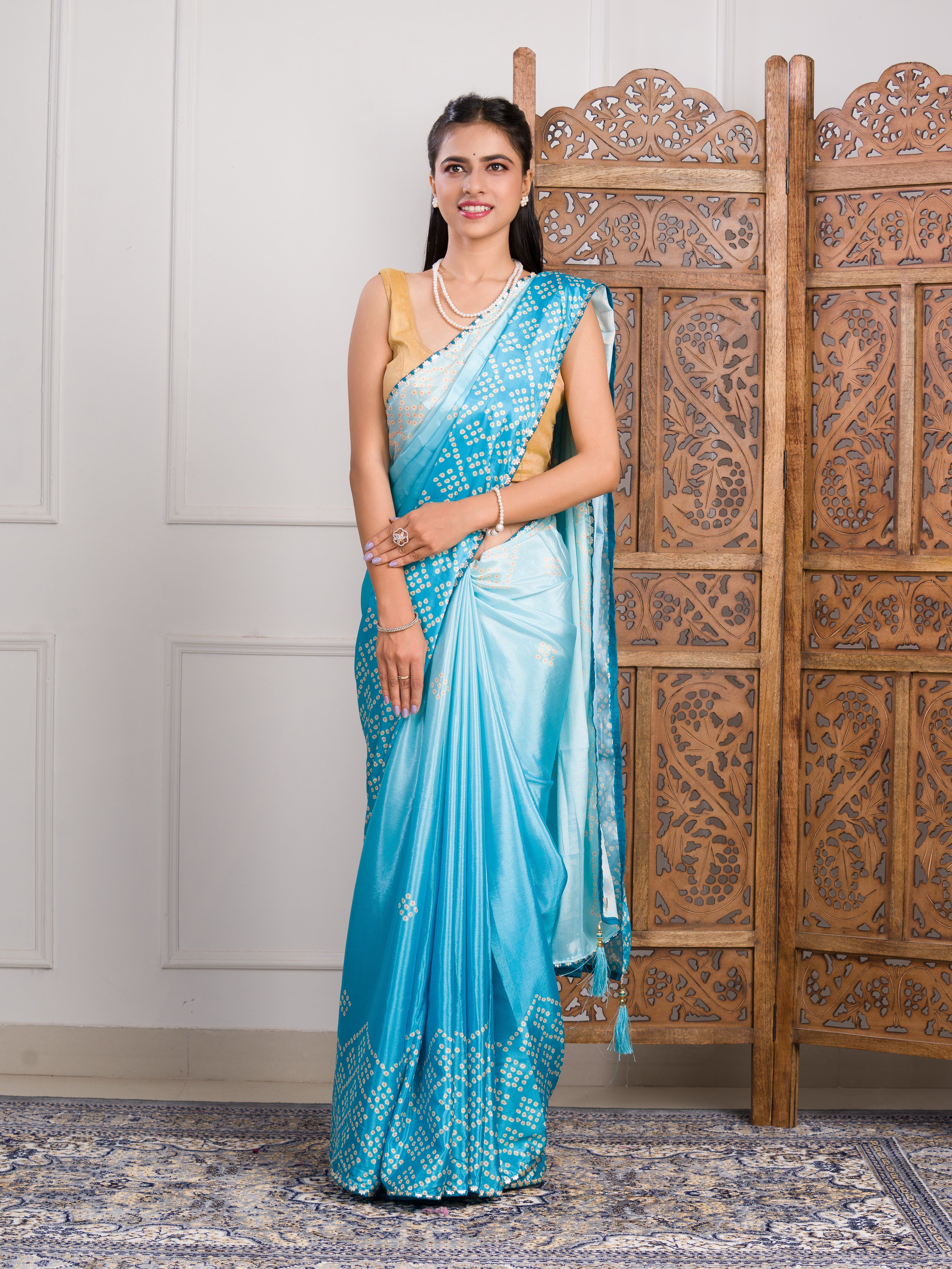 By Bandhani Saree With Gotapatti Work