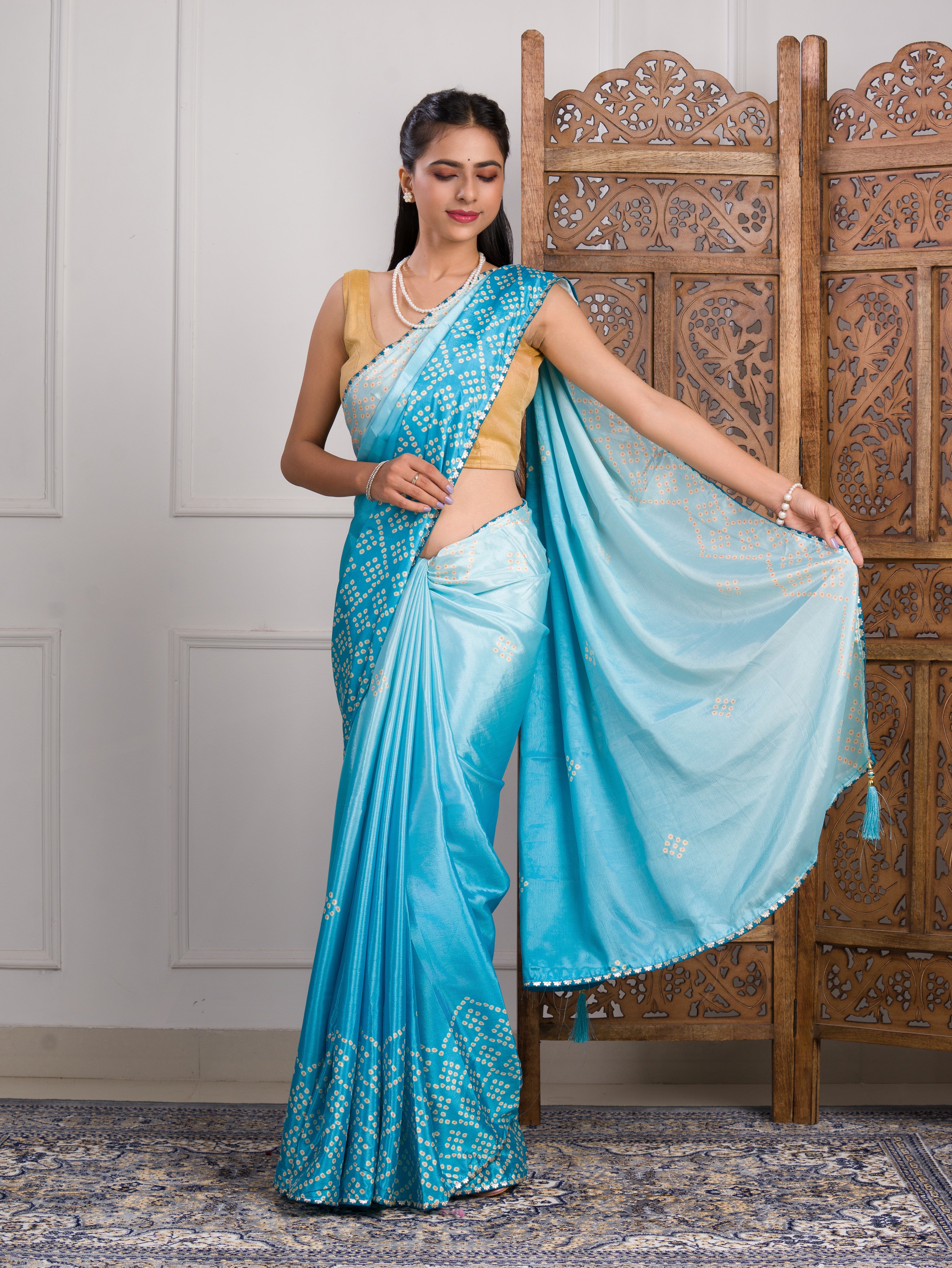 By Bandhani Saree With Gotapatti Work