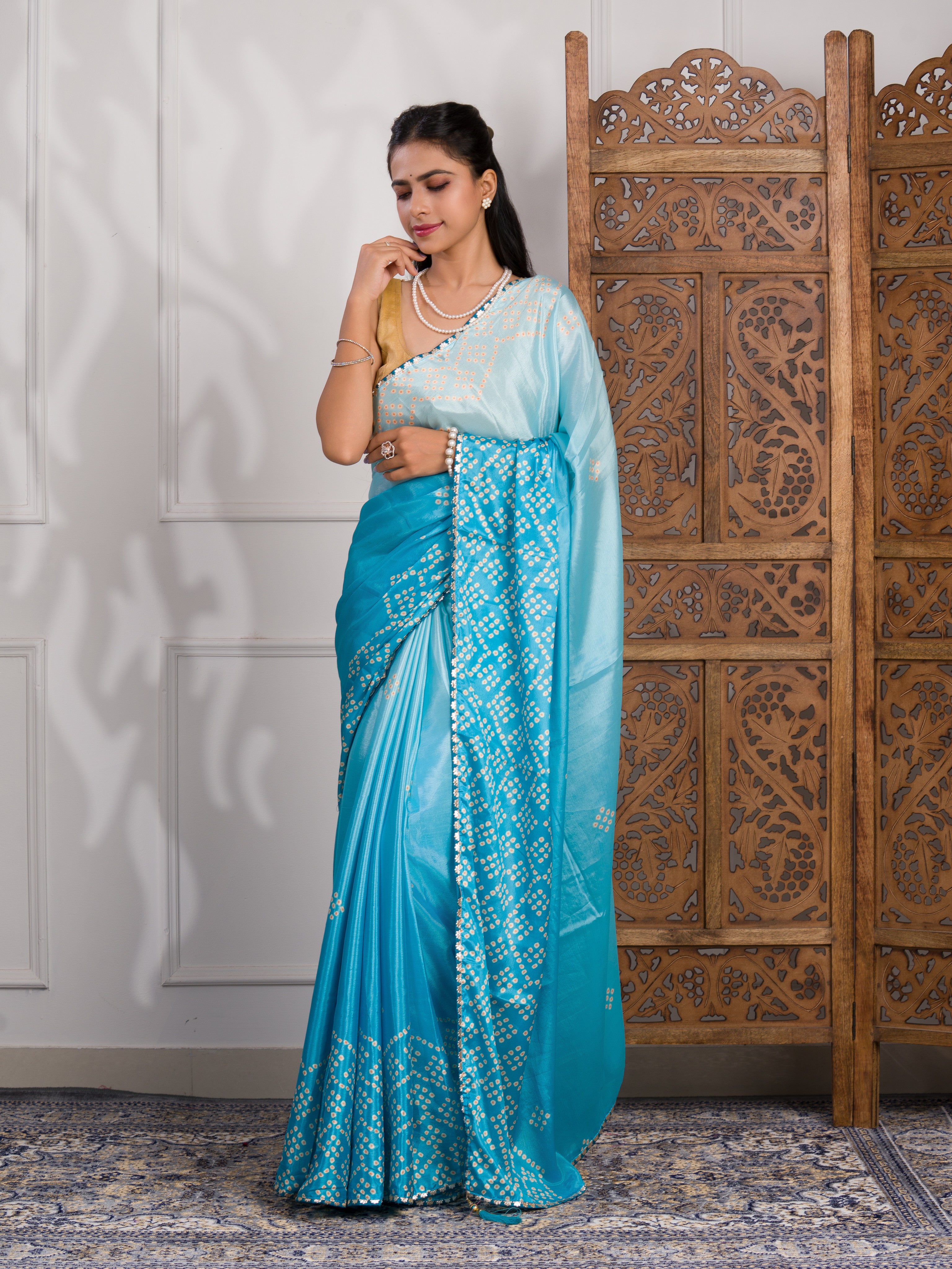 By Bandhani Saree With Gotapatti Work