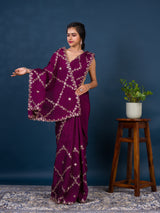By New Designer Chinon Silk Saree with Traditional Gotapatti Work
